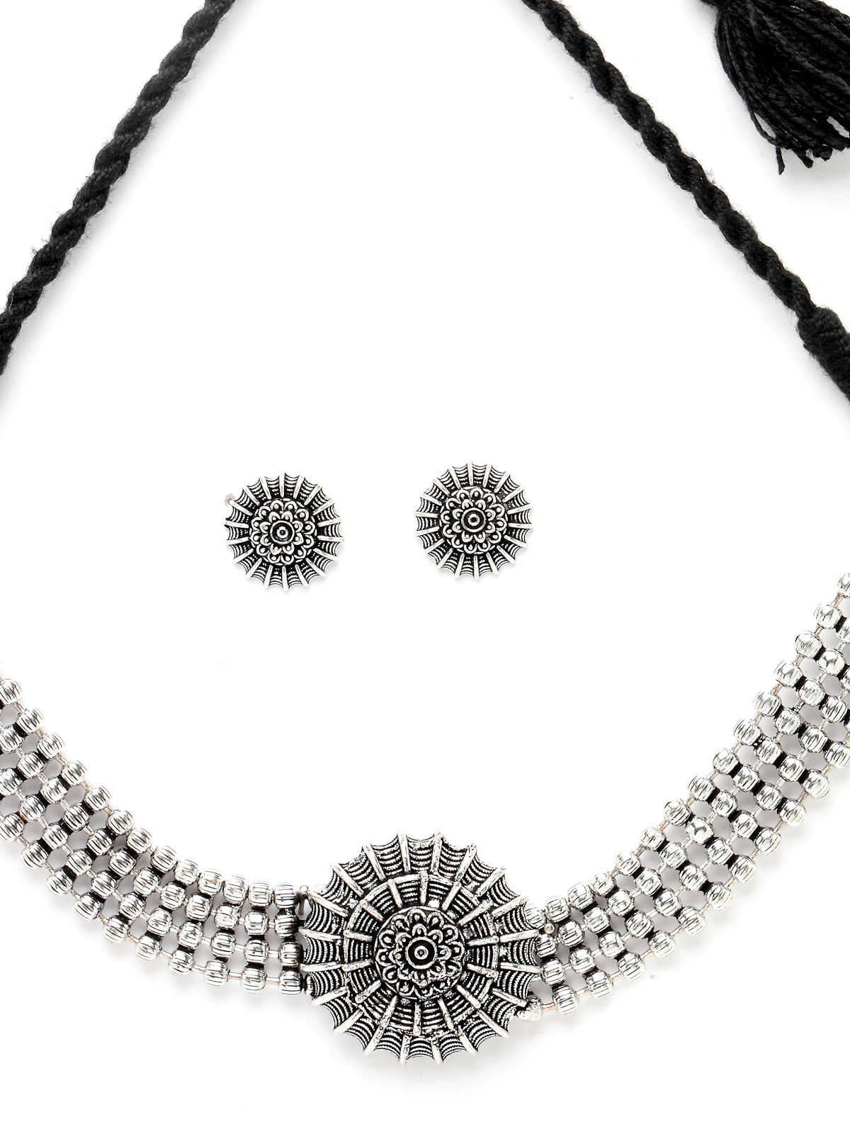 Sukkhi Stylish Oxidised Silver Choker Necklace Set With Studs Earring | Jewellery Set For Women (NS105511)
