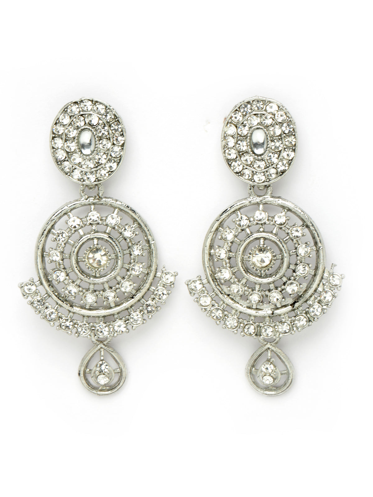 Sukkhi Most Beautiful Rhodium Plated Silver AD White Stone Collar Bone Necklace Set And Earring | Jewellery Set For Women (NS105513)