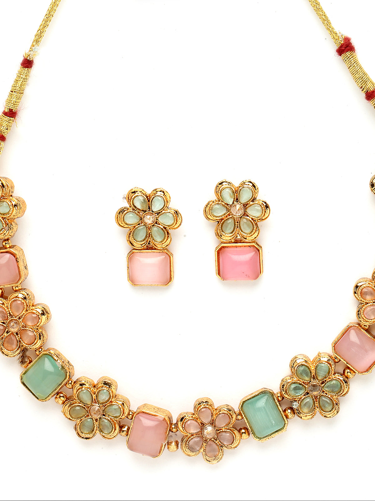 Sukkhi Youthful Floral Gold Plated Multicolor AD Stone Collar Bone Necklace Set And Earring | Jewellery Set For Women (NS105514)