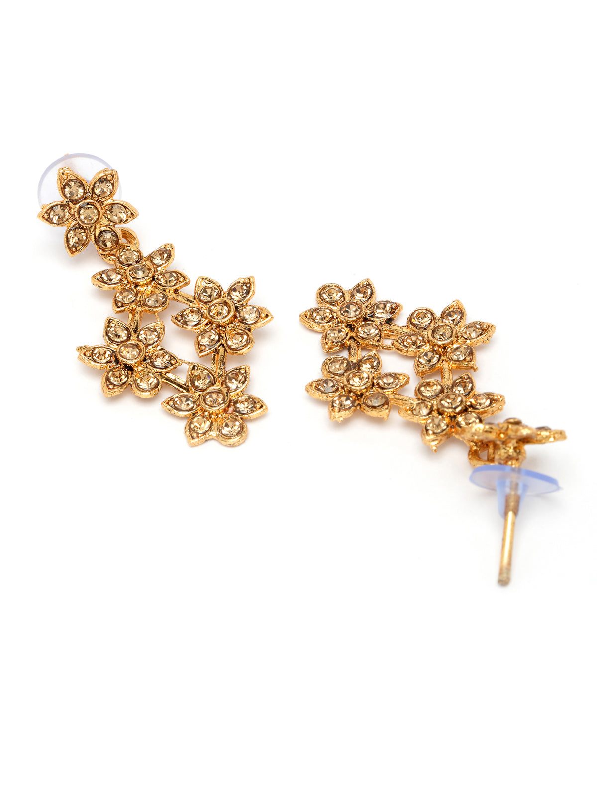 Sukkhi Admirable Gold Plated Gold AD Stone Floral Collar Bone Necklace Set And Earring | Jewellery Set For Women (NS105516)