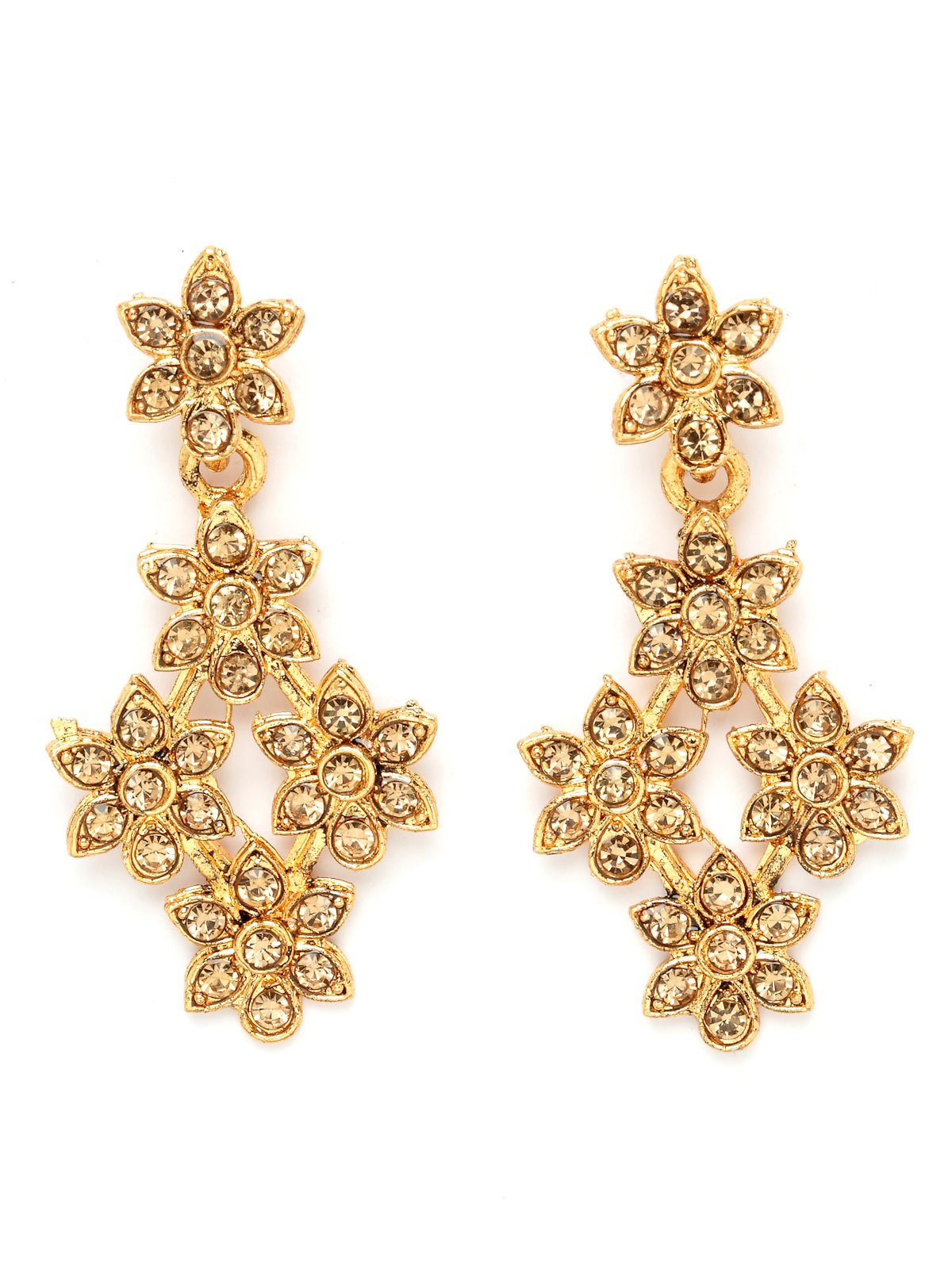 Sukkhi Admirable Gold Plated Gold AD Stone Floral Collar Bone Necklace Set And Earring | Jewellery Set For Women (NS105516)