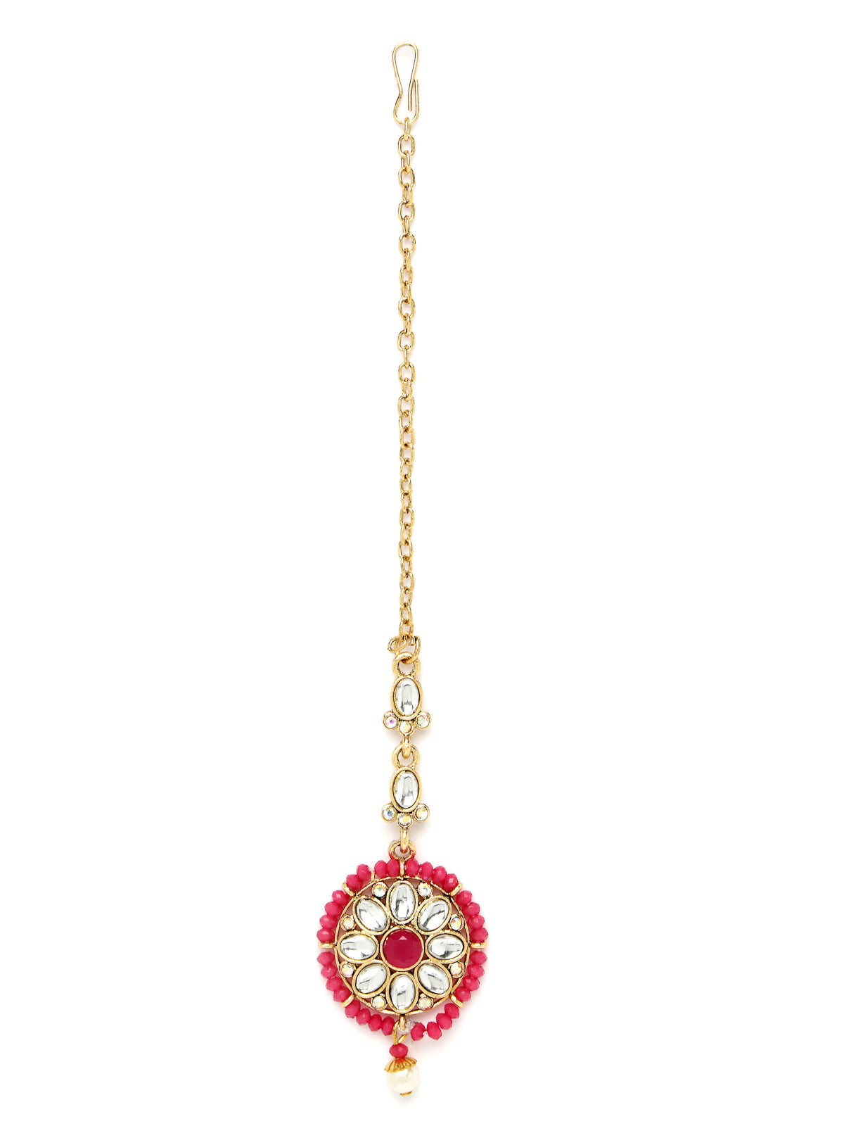 Sukkhi Sporty Gold Plated Rani Pink Kundan & Beads Choker Necklace Set With Jhumki Earring And Maangtika | Jewellery Set For Women (NS105520)