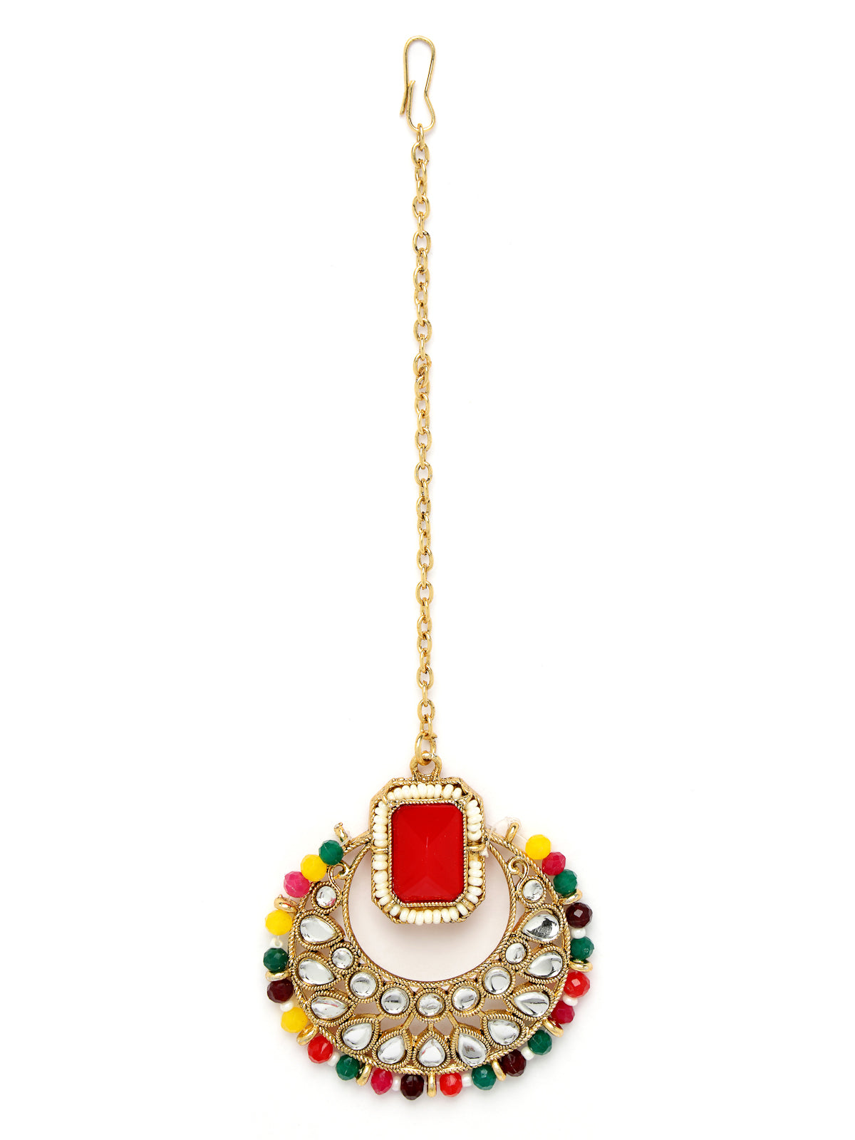 Sukkhi Affordable Squared Style Multi Kundan & Beads Choker Necklace Set With Earring And Maangtika | Jewellery Set For Women (NS105523)