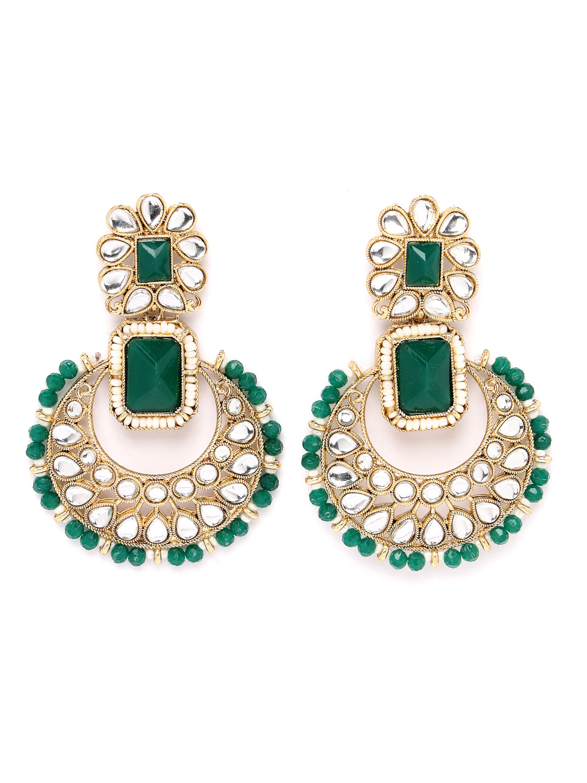 Sukkhi Affordable Squared Style Green Kundan & Beads Choker Necklace Set With Earring And Maangtika | Jewellery Set For Women (NS105524)