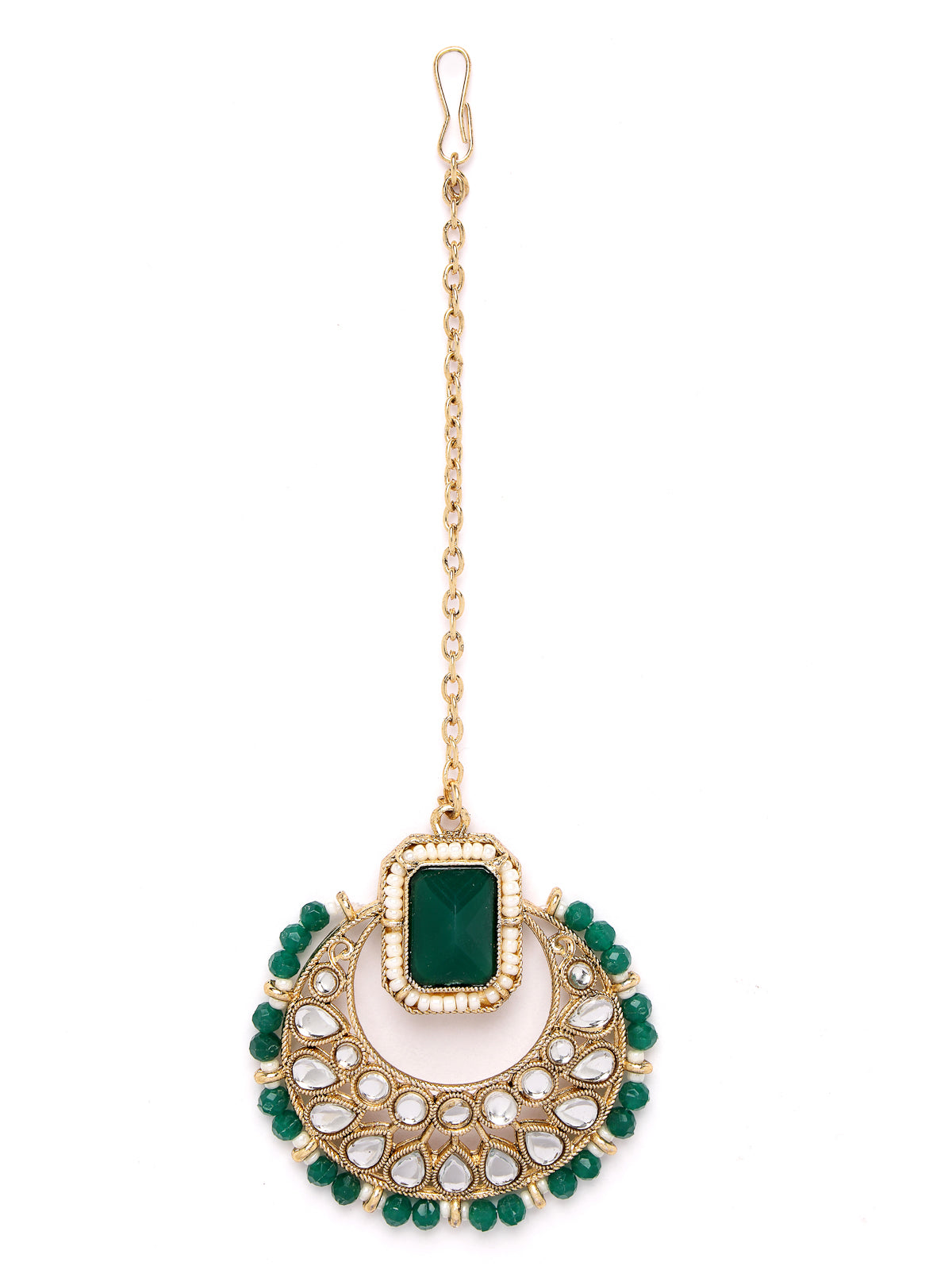 Sukkhi Affordable Squared Style Green Kundan & Beads Choker Necklace Set With Earring And Maangtika | Jewellery Set For Women (NS105524)