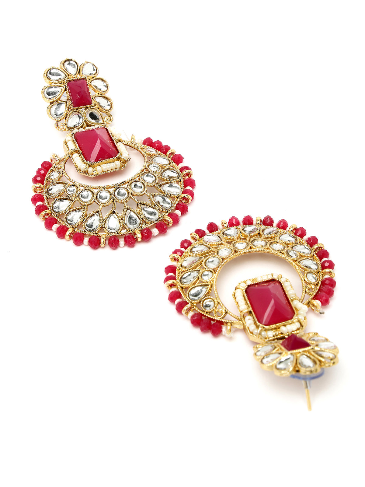 Sukkhi Affordable Squared Style Rani Pink Kundan & Beads Choker Necklace Set With Earring And Maangtika | Jewellery Set For Women (NS105525)