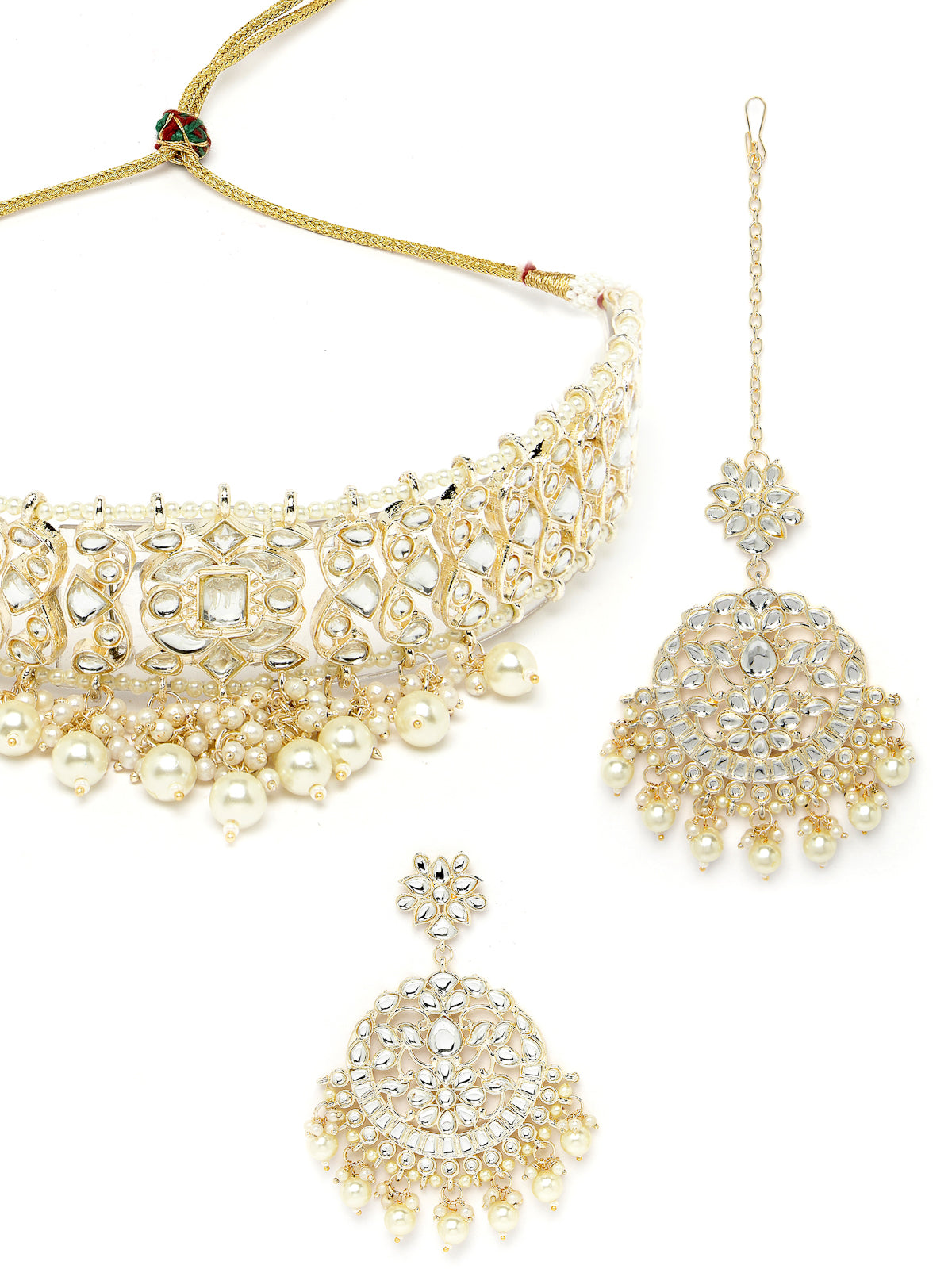 Sukkhi Treasured Gold Plated White Kundan & Beads Choker Necklace Set With Earring And Maangtika | Jewellery Set For Women (NS105526)