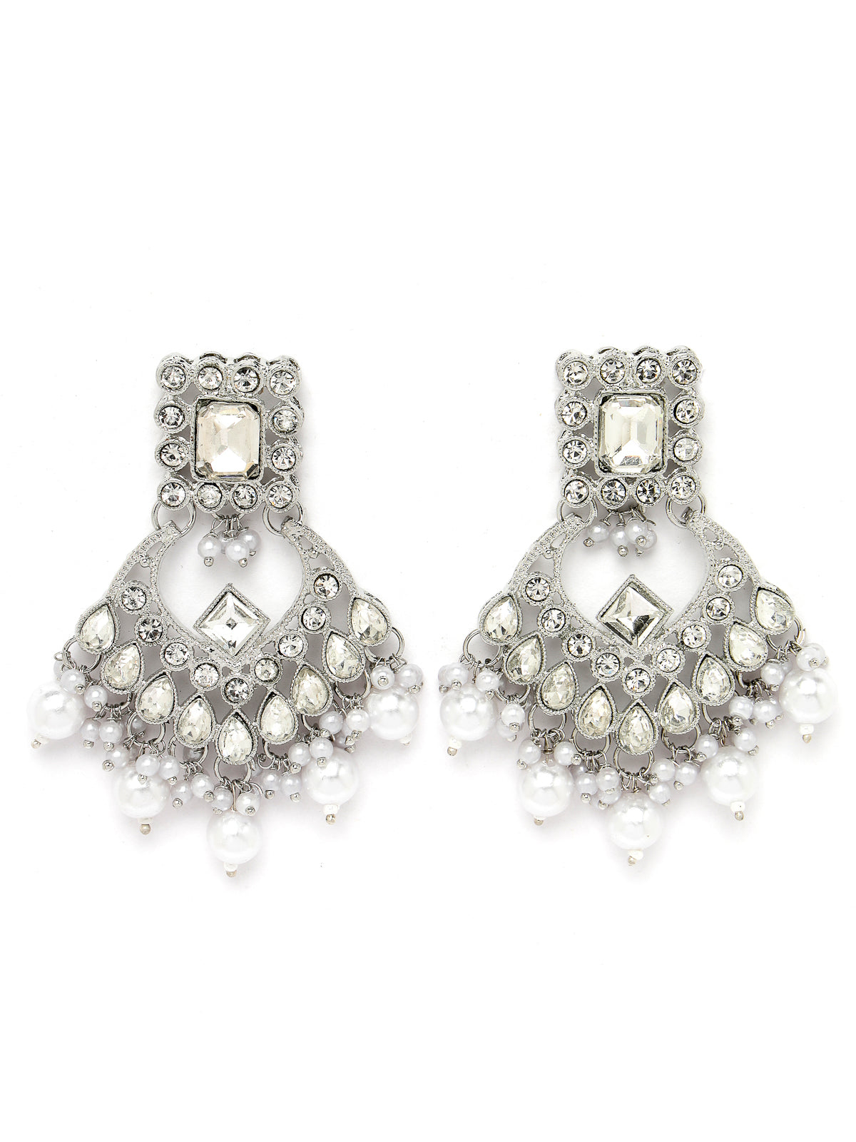 Sukkhi Exhilarating Rhodium Plated Silver Kundan & Beads Choker Necklace Set With Earring And Maangtika | Jewellery Set For Women (NS105527)