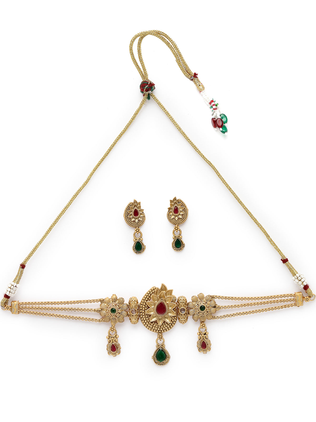 Sukkhi Adoring Multistrand Gold Plated Floral Copper Choker Necklace Set With Studs Earring | Jewellery Set For Women (NS105534)