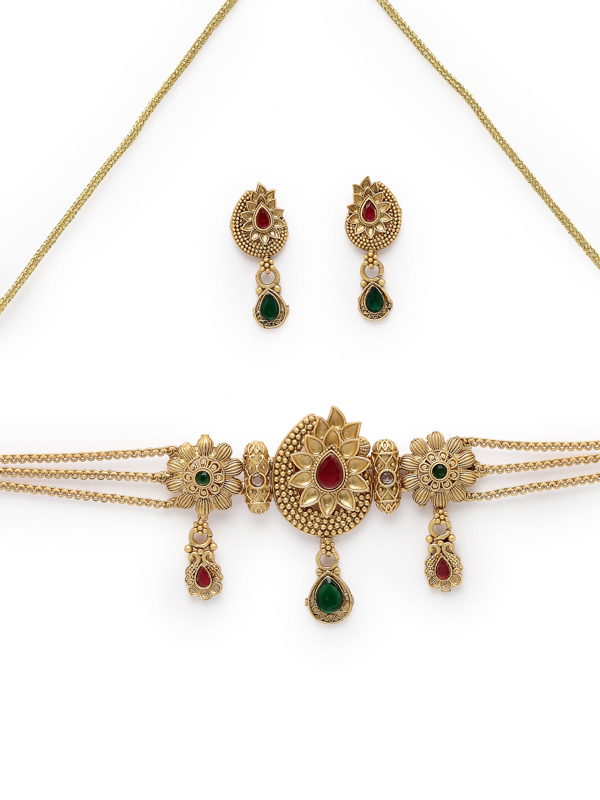Sukkhi Adoring Multistrand Gold Plated Floral Copper Choker Necklace Set With Studs Earring | Jewellery Set For Women (NS105534)