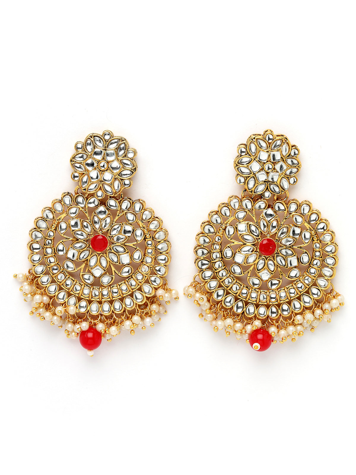 Sukkhi Alluring Traditional Gold Plated Red Kundan & Beaded Floral Long Necklace Set With Earring And Maangtika | Jewellery Set For Women (NS105538)