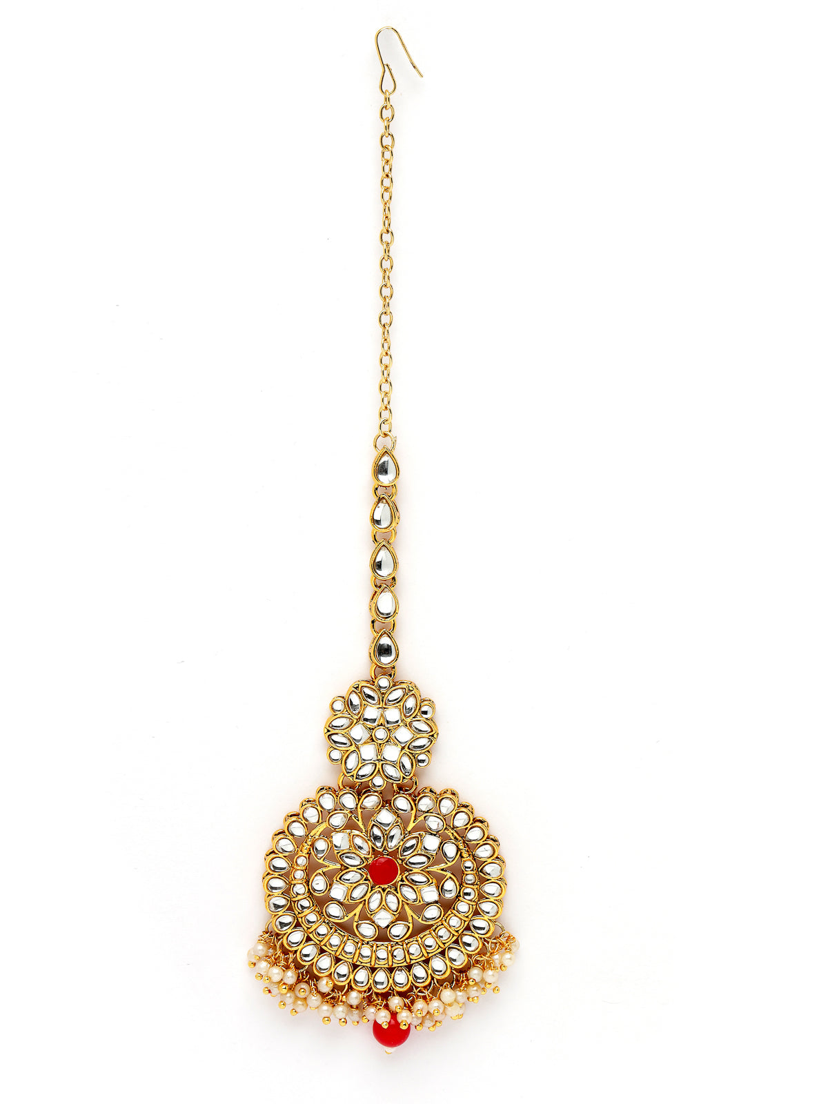 Sukkhi Alluring Traditional Gold Plated Red Kundan & Beaded Floral Long Necklace Set With Earring And Maangtika | Jewellery Set For Women (NS105538)