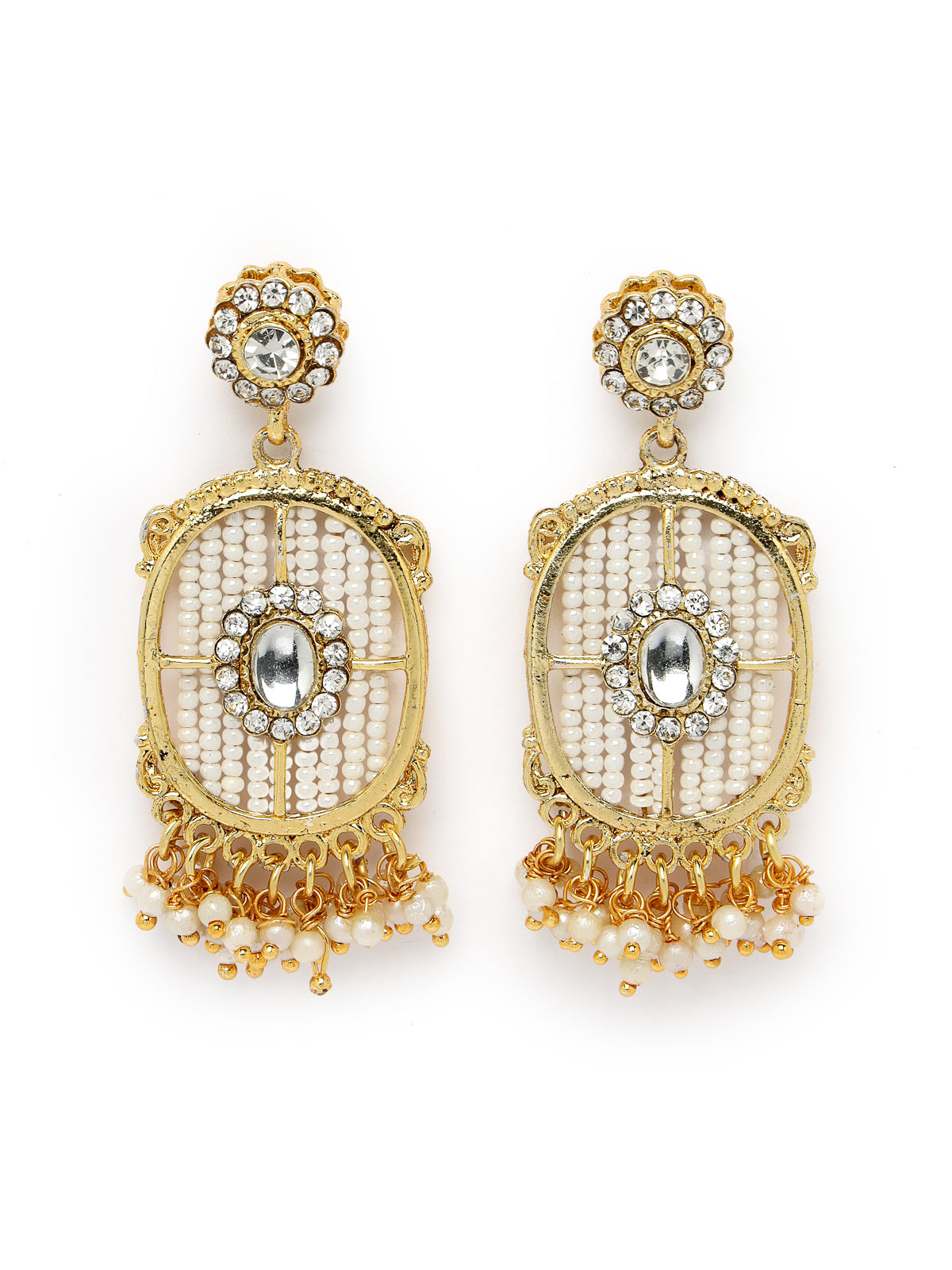 Sukkhi Charming Circular Gold Toned Plated White Beads Choker Necklace Set With Earring And Maangtika | Jewellery Set For Women (NS105545)