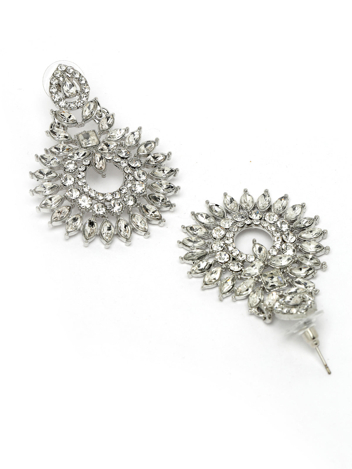 Sukkhi Soothing Rhodium Plated Silver AD White Stone Collar Bone Necklace Set With Earring And Maangtika | Jewellery Set For Women (NS105547)