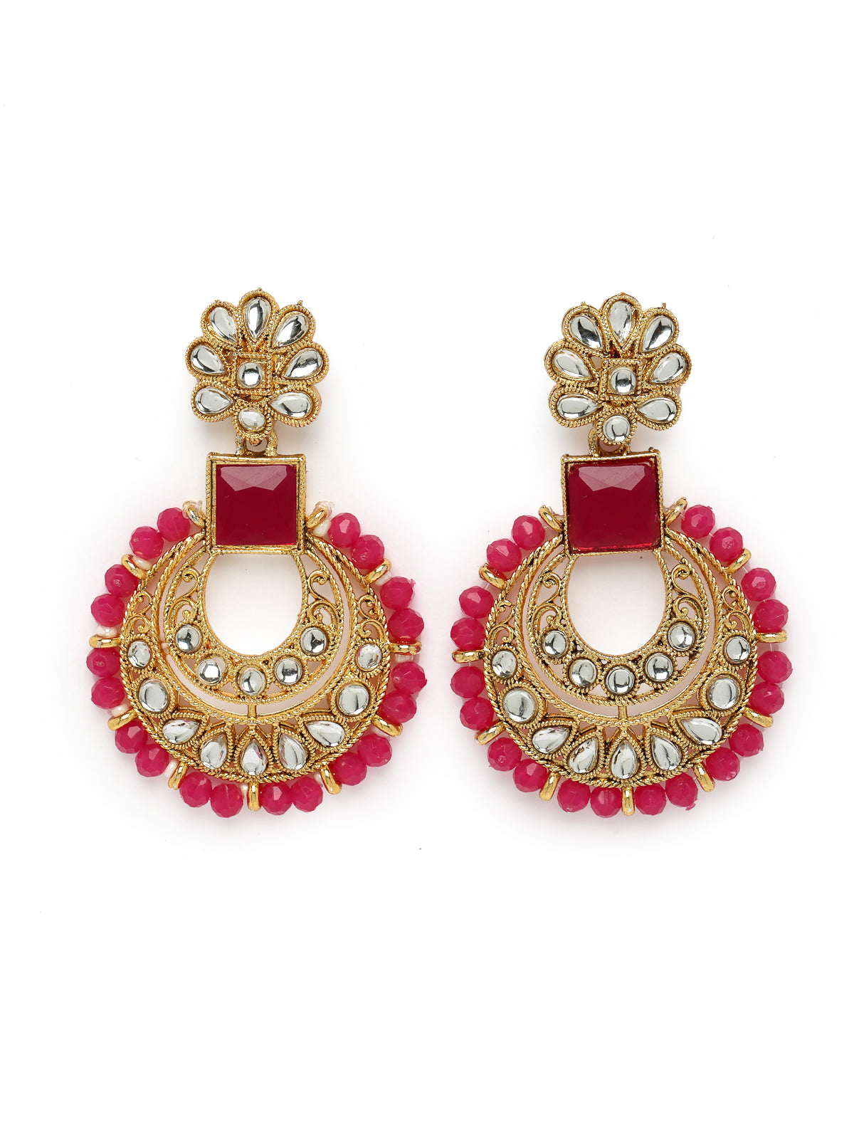 Sukkhi Classical Traditional Gold Plated Rani Pink Kundan & Beads Choker Necklace Set With Earring And Maangtika | Jewellery Set For Women (NS105551)