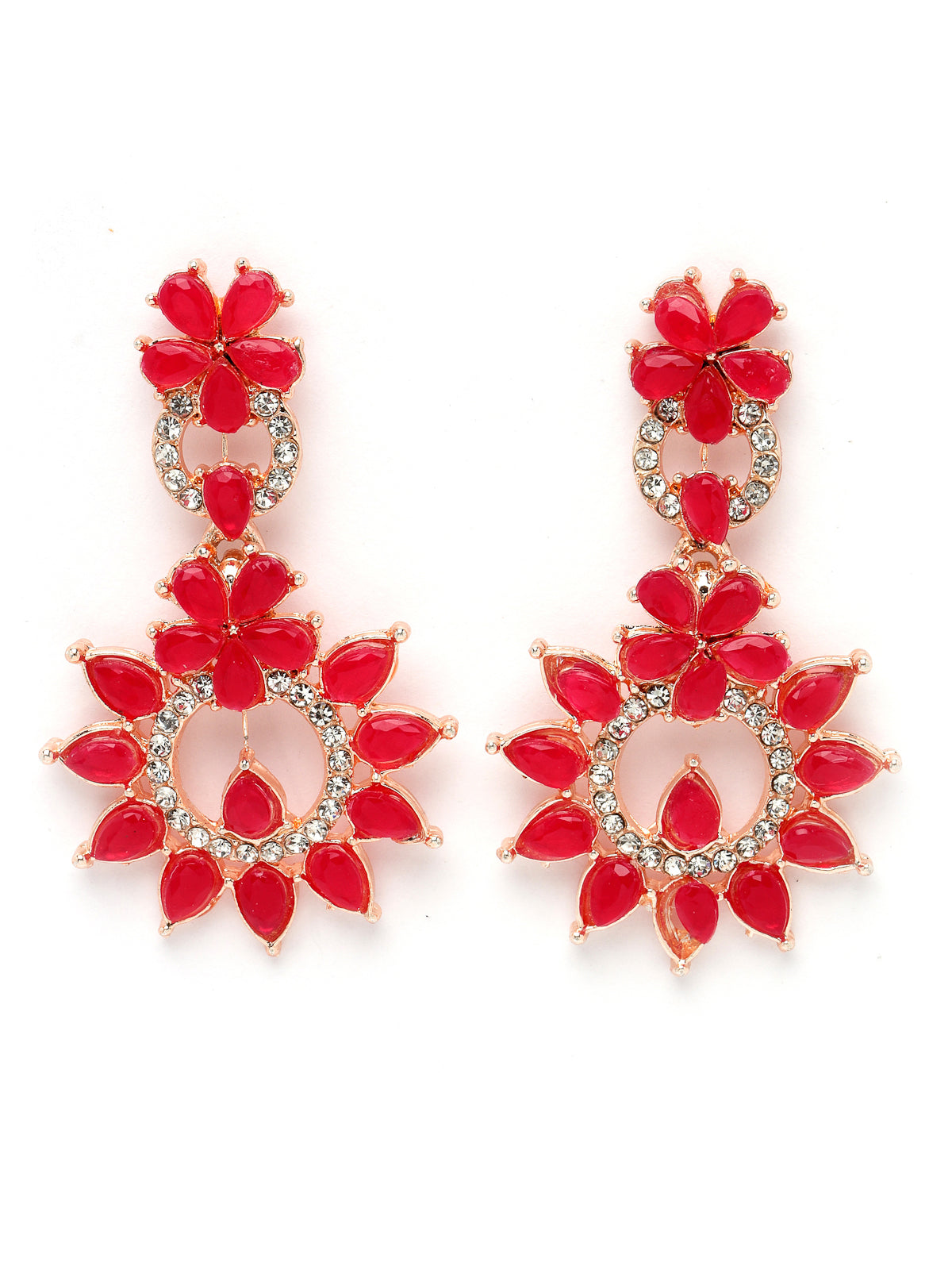 Sukkhi Admirable Fashionable Rani Pink AD Stones Collar Bone Necklace Set With Earring And Maangtika | Jewellery Set For Women (NS105556)