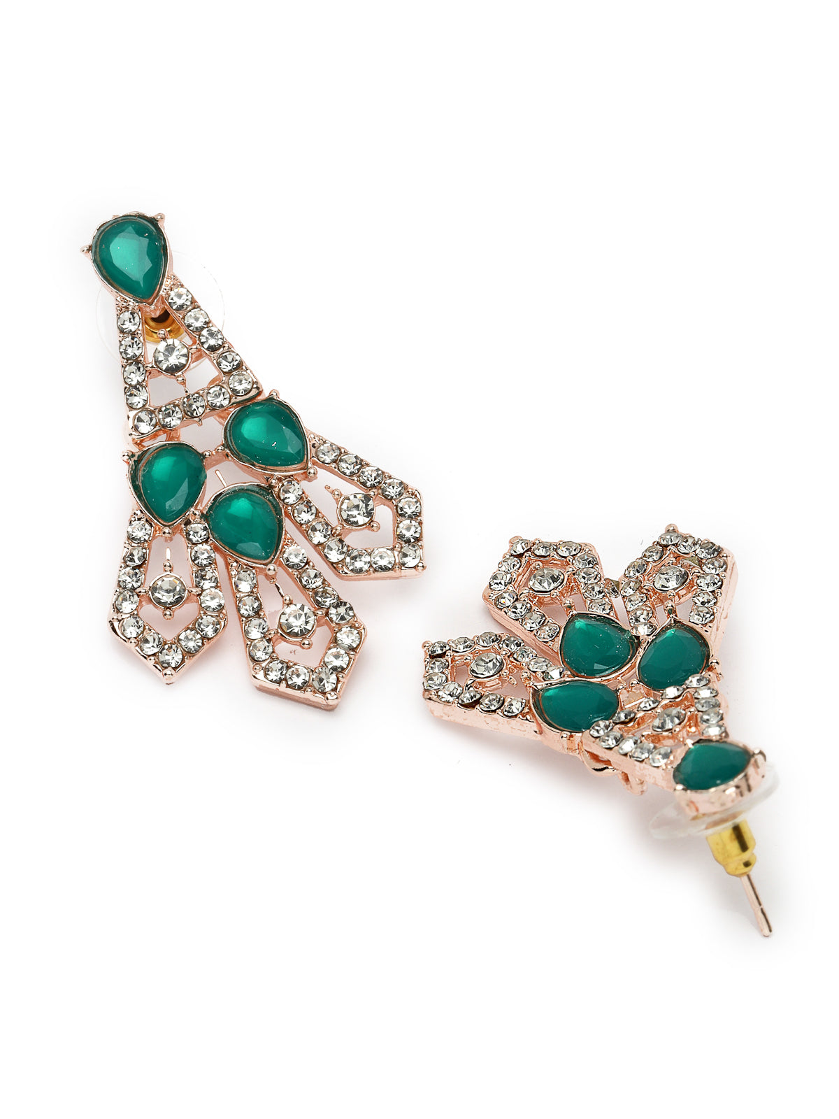 Sukkhi Fashionable AD Green Stones Collar Bone Necklace Set With Earring And Maangtika | Jewellery Set For Women (NS105558)