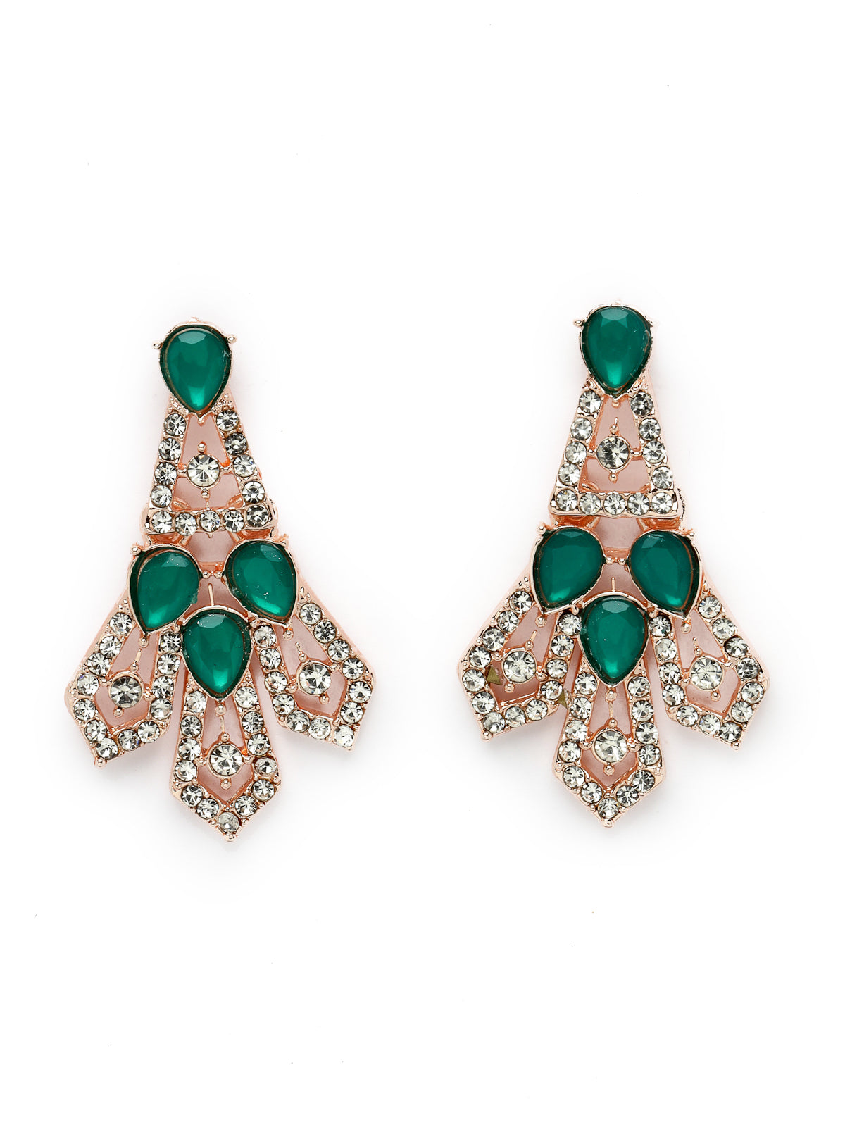 Sukkhi Fashionable AD Green Stones Collar Bone Necklace Set With Earring And Maangtika | Jewellery Set For Women (NS105558)