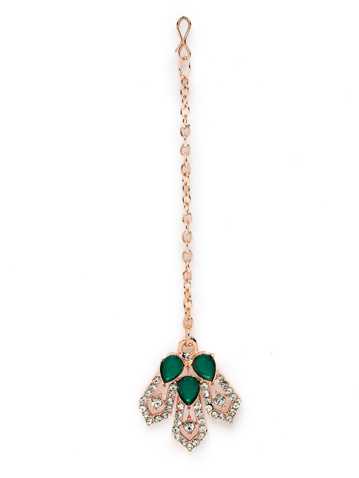 Sukkhi Fashionable AD Green Stones Collar Bone Necklace Set With Earring And Maangtika | Jewellery Set For Women (NS105558)