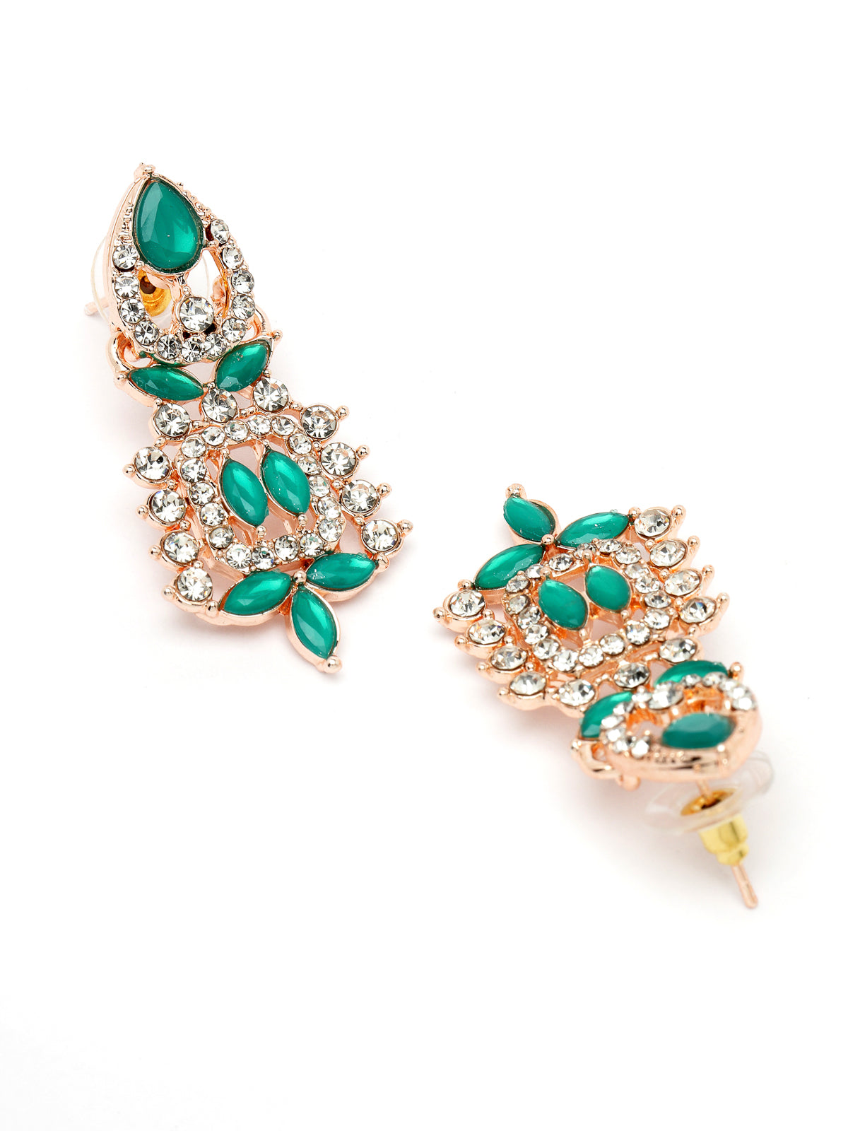 Sukkhi Admirable Fashionable AD Sea-Green Stones Collar Bone Necklace Set With Earring And Maangtika | Jewellery Set For Women (NS105559)