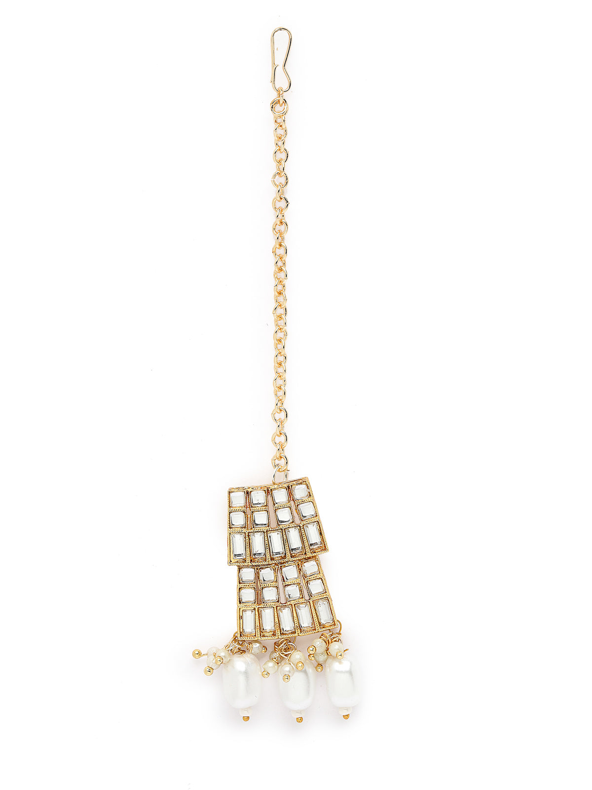 Sukkhi Beautiful Gold Plated AD White & Beads Collar Bone Necklace Set With Earring And Maangtika | Jewellery Set For Women (NS105561)