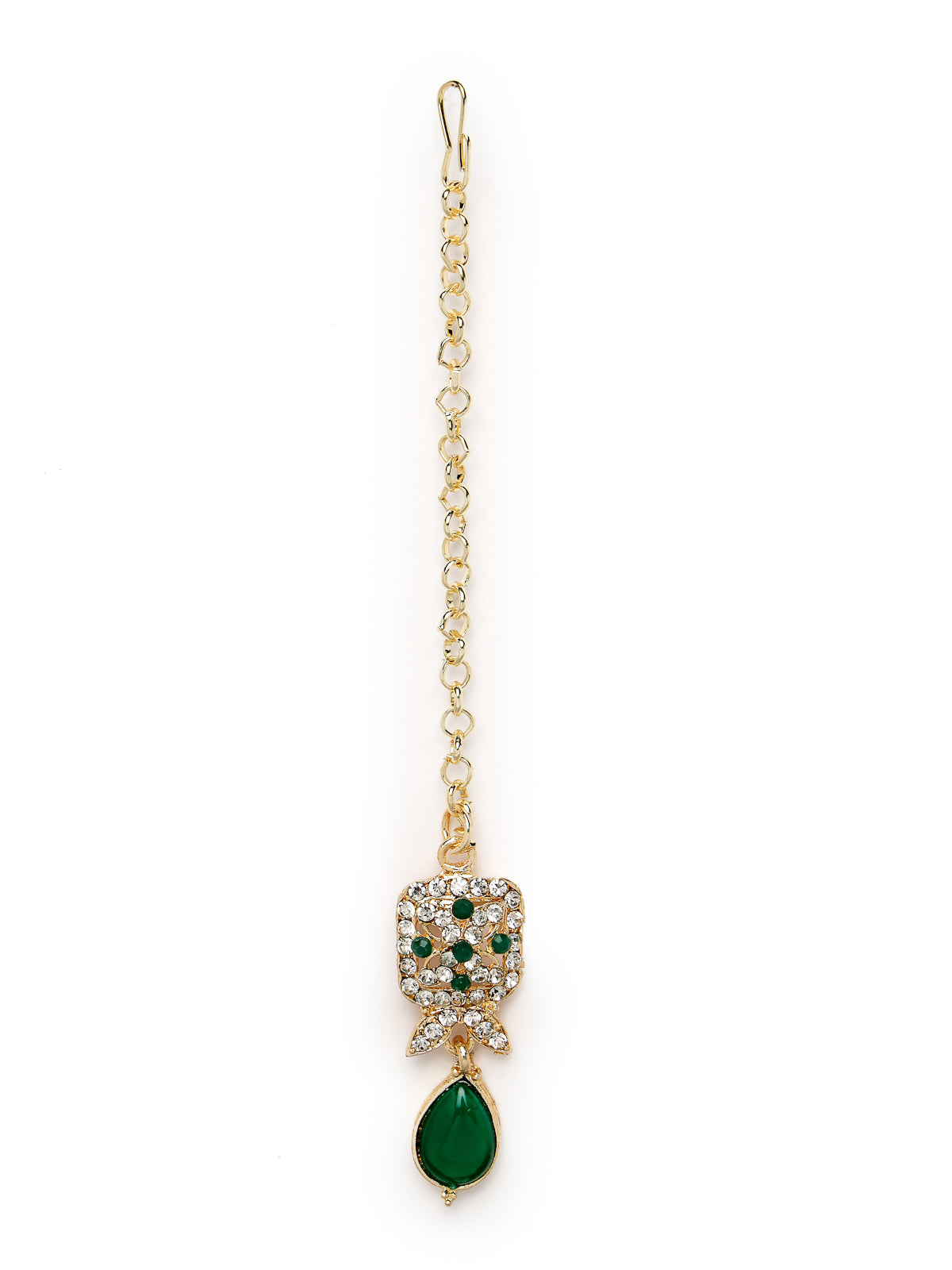 Sukkhi Antique Gold Plated Green AD Stones & Beads Choker Necklace Set With Earring And Maangtika | Jewellery Set For Women (NS105562)