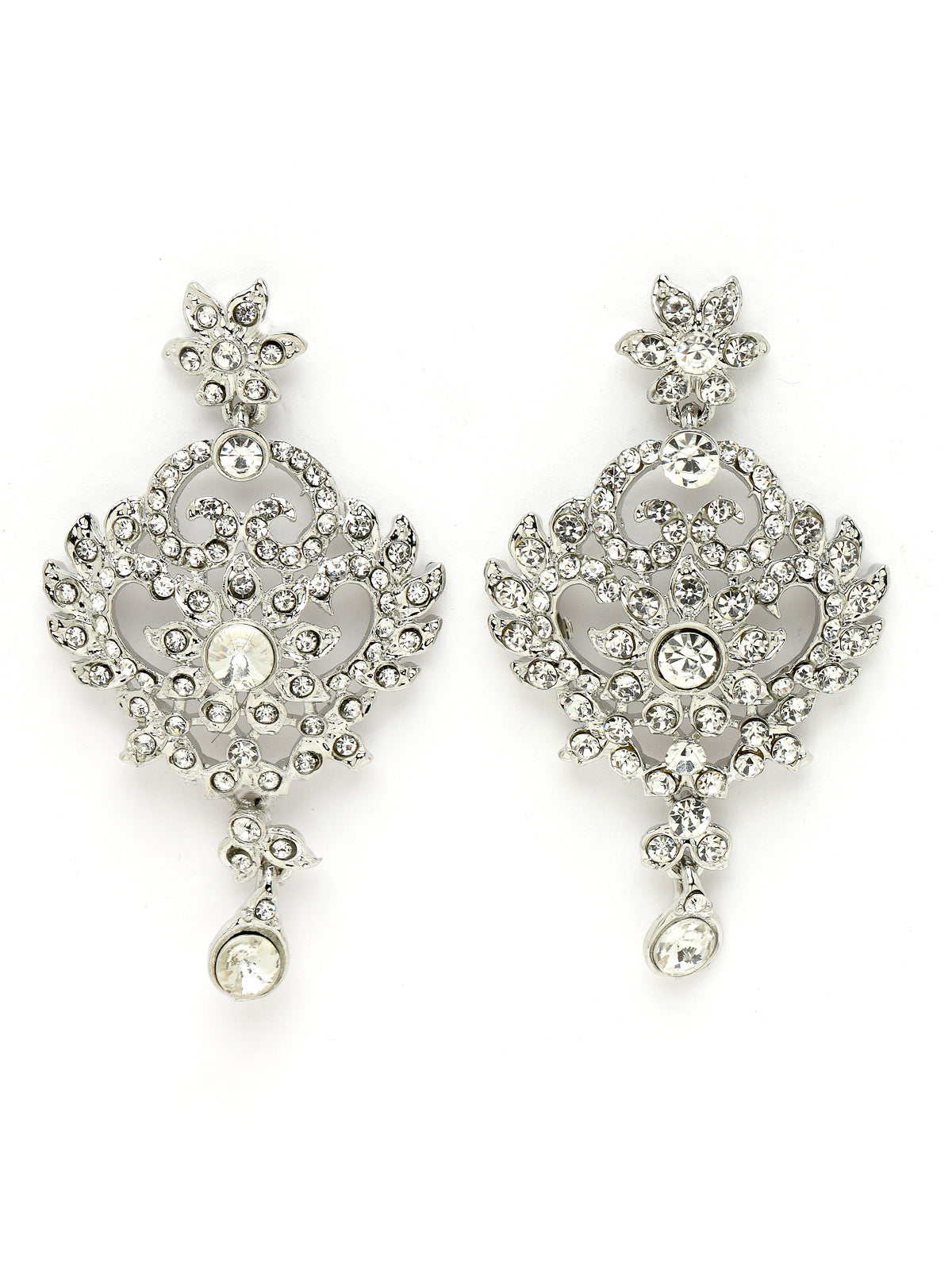 Sukkhi Magnifecent Rhodium Plated Silver AD White Stones Collar Bone Necklace Set With Earring And Maangtika | Jewellery Set For Women (NS105570)