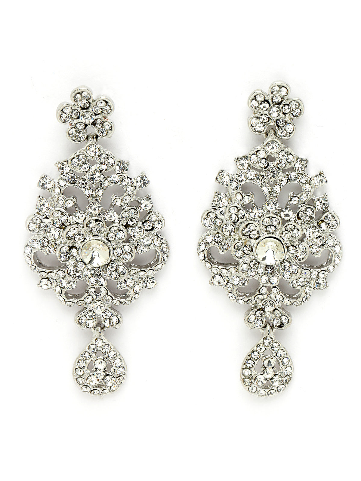 Sukkhi Memorable Rhodium Plated Silver AD White Stones Collar Bone Necklace Set With Earring And Maangtika | Jewellery Set For Women (NS105571)