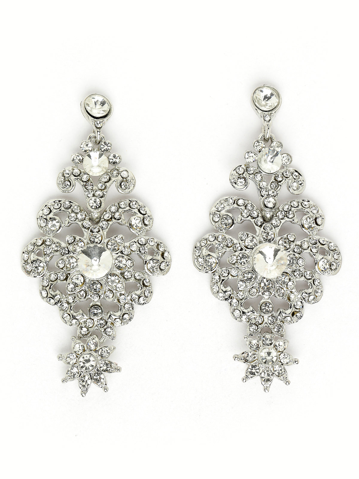 Sukkhi Awesome Rhodium Plated Silver AD White Stones Collar Bone Necklace Set With Earring And Maangtika | Jewellery Set For Women (NS105572)