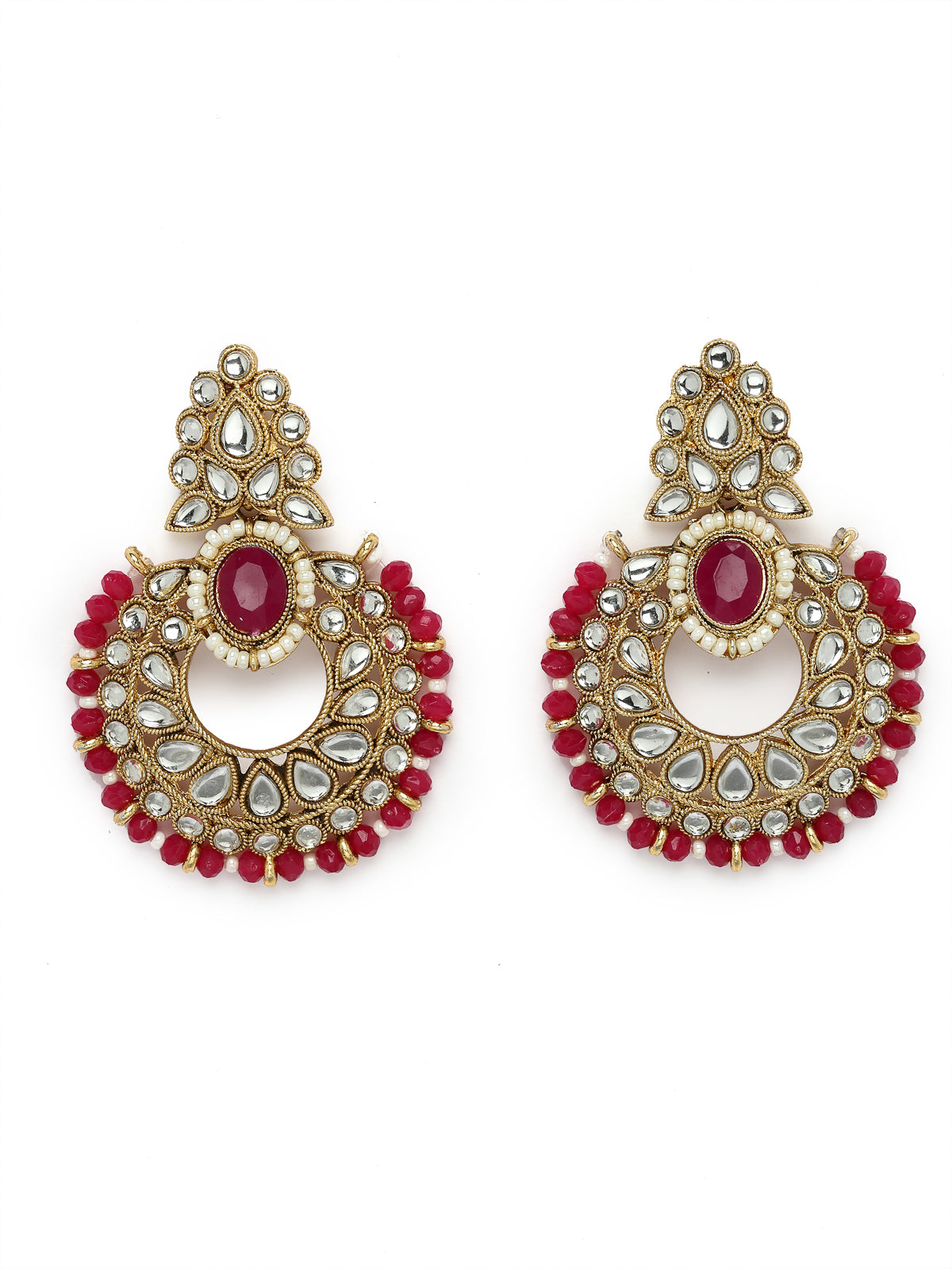 Sukkhi Delightful Trendy Gold Plated Rani Pink Kundan & Beads Choker Necklace Set With Earring And Maangtika | Jewellery Set For Women (NS105574)