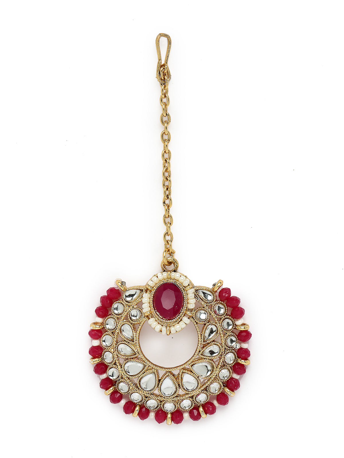 Sukkhi Delightful Trendy Gold Plated Rani Pink Kundan & Beads Choker Necklace Set With Earring And Maangtika | Jewellery Set For Women (NS105574)