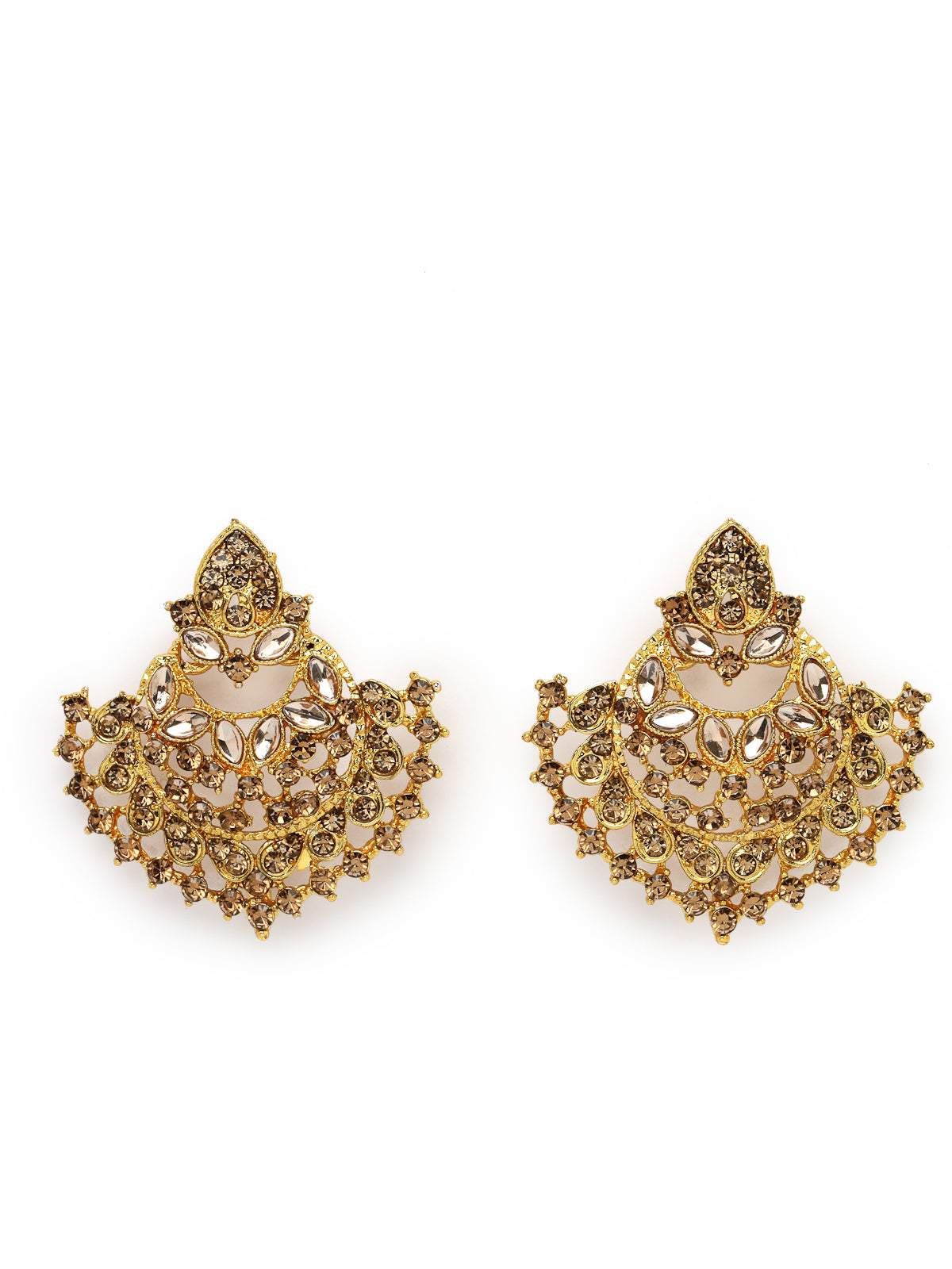 Sukkhi Graceful Curve Shaped Gold Plated LCT AD Stone Choker Necklace Set With Earring And Maangtika | Jewellery Set For Women (NS105578)