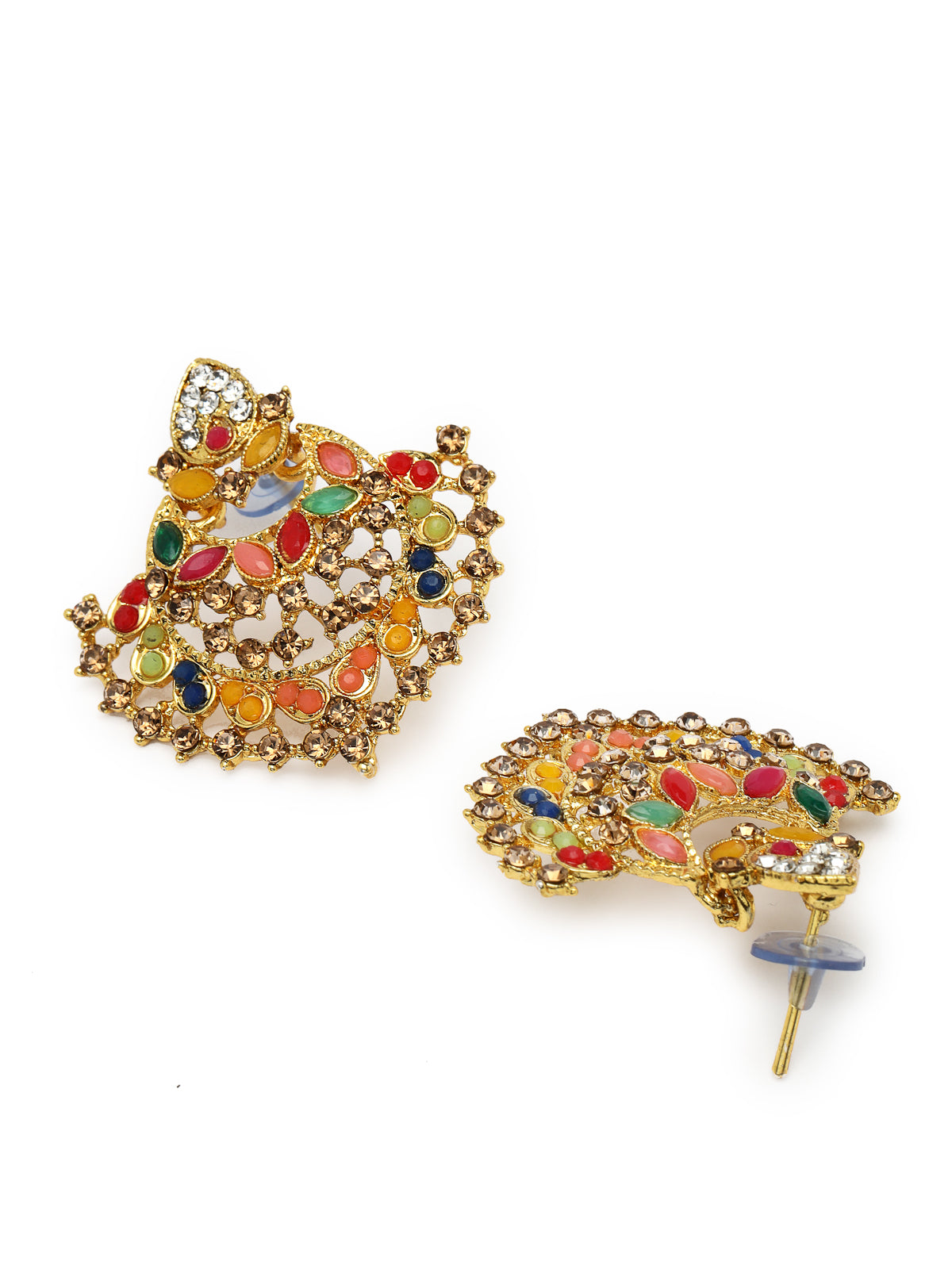 Sukkhi Graceful Curve Shaped Gold Plated Multicolor AD Stone Choker Necklace Set With Earring And Maangtika | Jewellery Set For Women (NS105579)