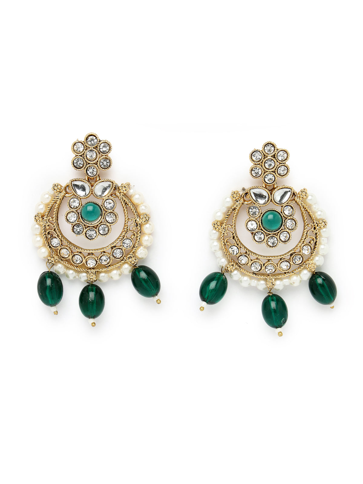 Sukkhi Pretty Traditional Style Gold Plated Green Kundan & Beads Choker Necklace Set With Earring And Maangtika | Jewellery Set For Women (NS105583)