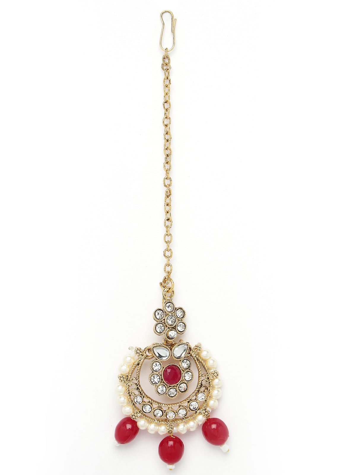 Sukkhi Pretty Traditional Style Gold Plated Red Kundan & Beads Choker Necklace Set With Earring And Maangtika | Jewellery Set For Women (NS105584)