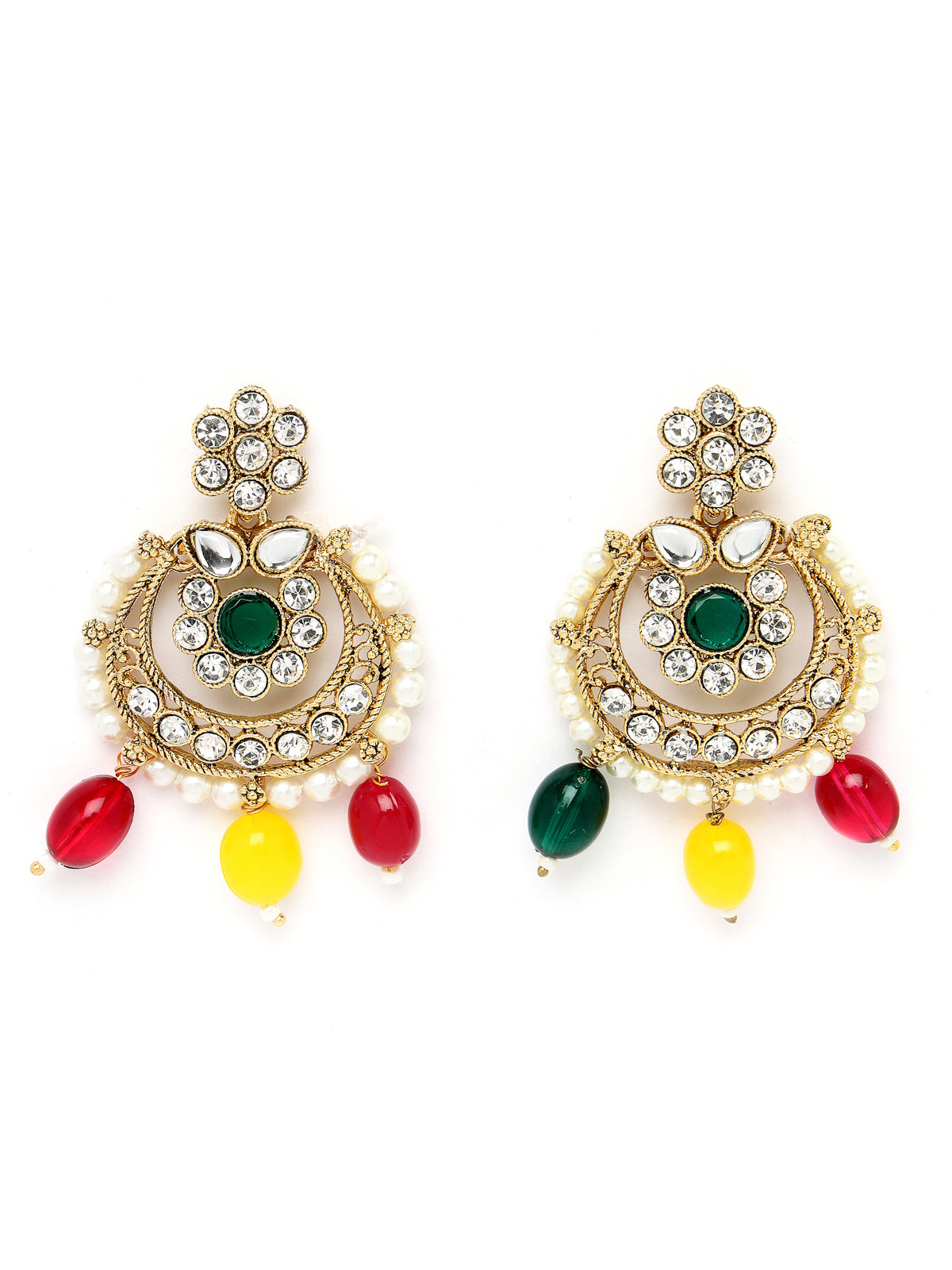 Sukkhi Pretty Traditional Style Gold Plated Multi Kundan & Beads Choker Necklace Set With Earring And Maangtika | Jewellery Set For Women (NS105585)