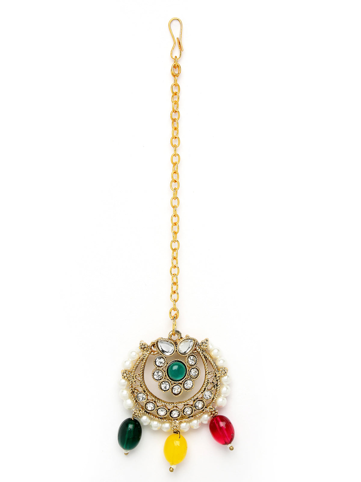 Sukkhi Pretty Traditional Style Gold Plated Multi Kundan & Beads Choker Necklace Set With Earring And Maangtika | Jewellery Set For Women (NS105585)