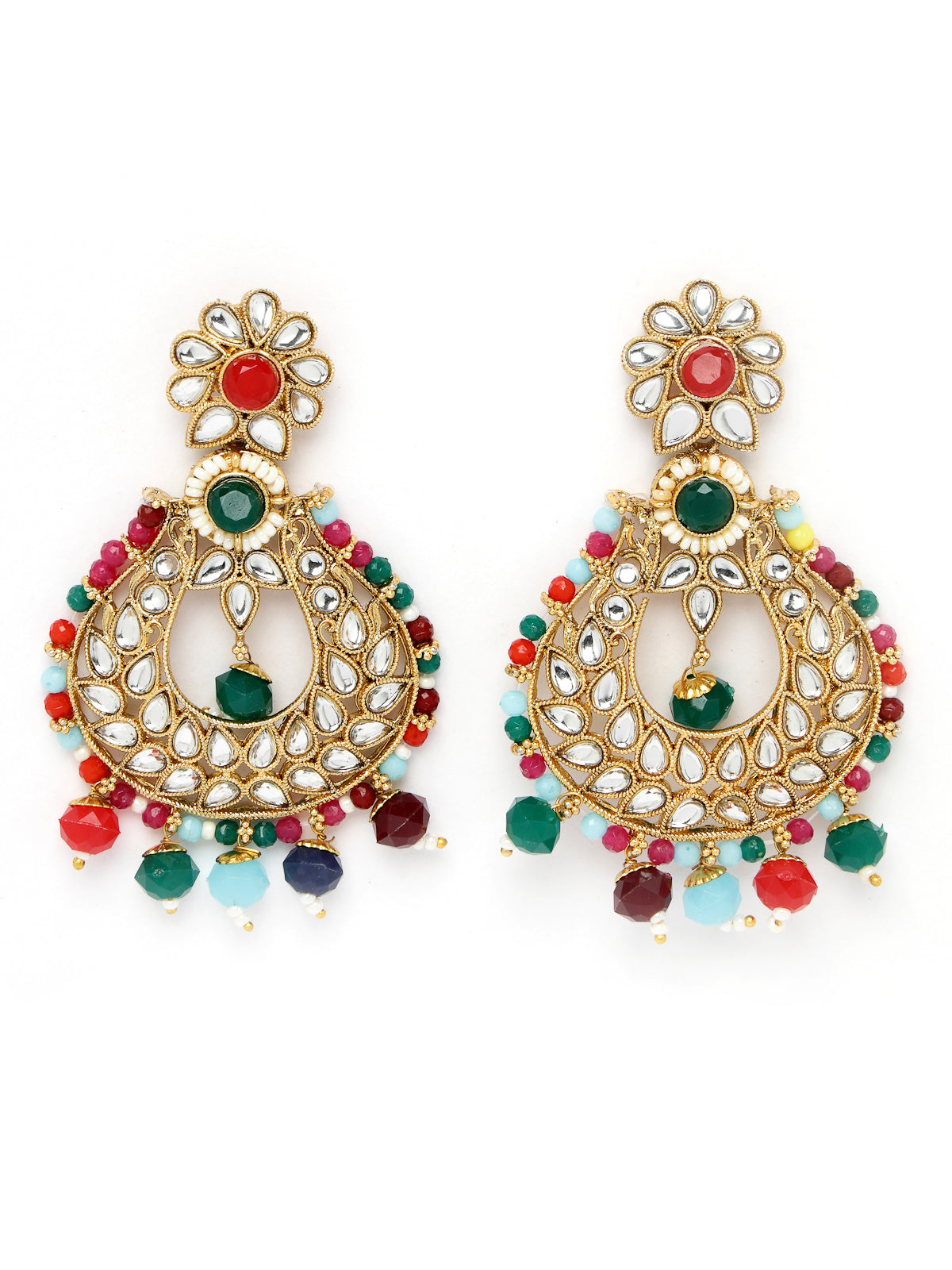 Sukkhi Delightful Round Shaped Gold Plated Multi Kundan & Beads Choker Necklace Set With Earring And Maangtika | Jewellery Set For Women (NS105595)