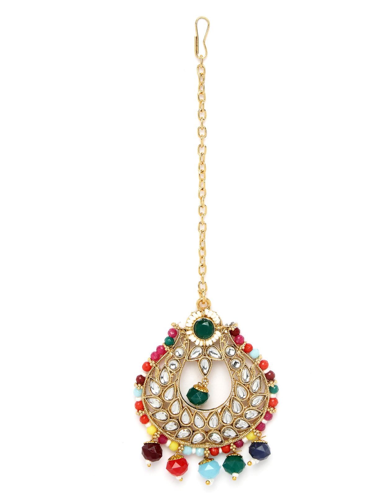 Sukkhi Delightful Round Shaped Gold Plated Multi Kundan & Beads Choker Necklace Set With Earring And Maangtika | Jewellery Set For Women (NS105595)
