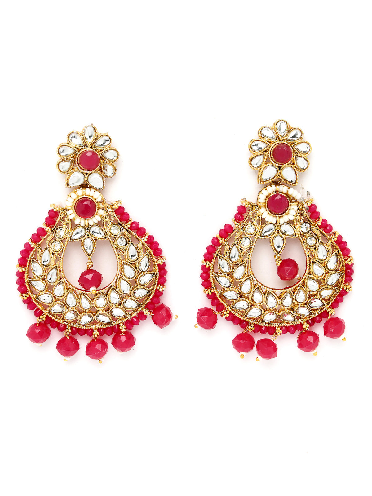 Sukkhi Delightful Round Shaped Gold Plated Rani Pink Kundan & Beads Choker Necklace Set With Earring And Maangtika | Jewellery Set For Women (NS105596)