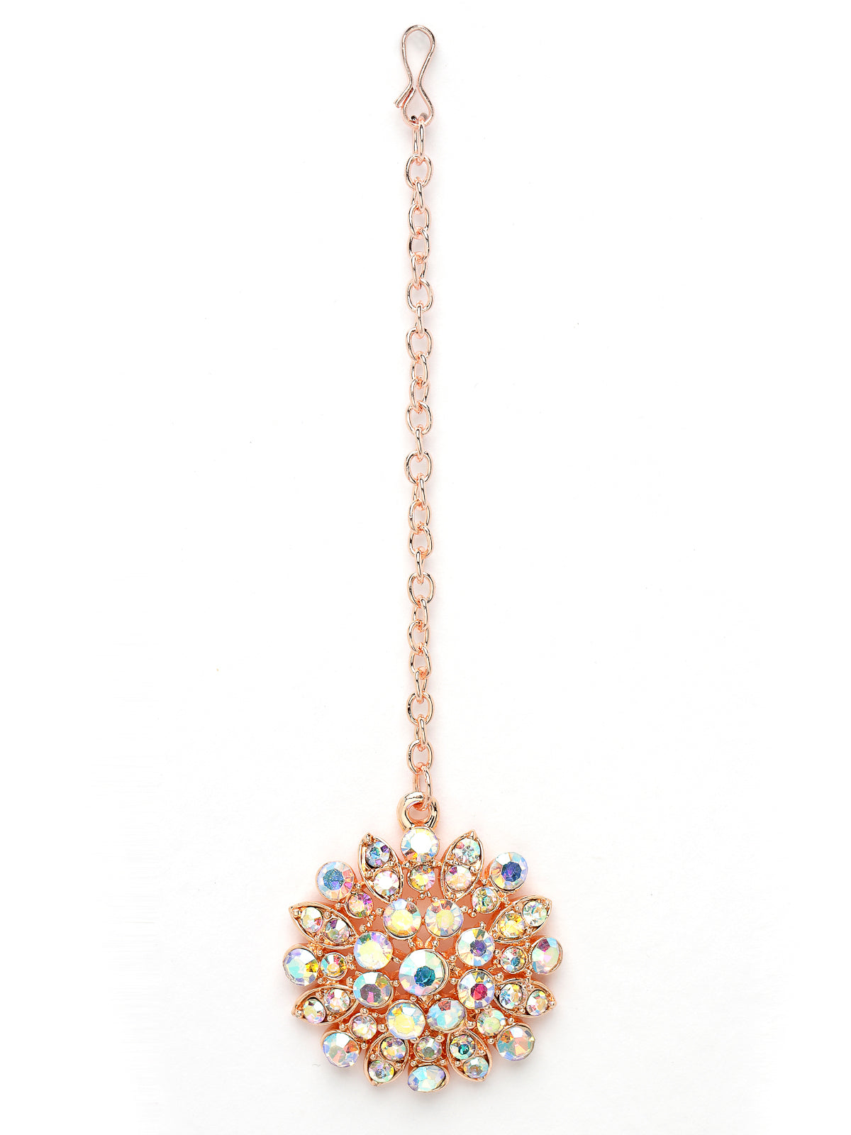 Sukkhi Delightly Rose Gold Plated Rainbow Stone Collar Bone Necklace Set With Earring And Maangtika | Jewellery Set For Women (NS105600)