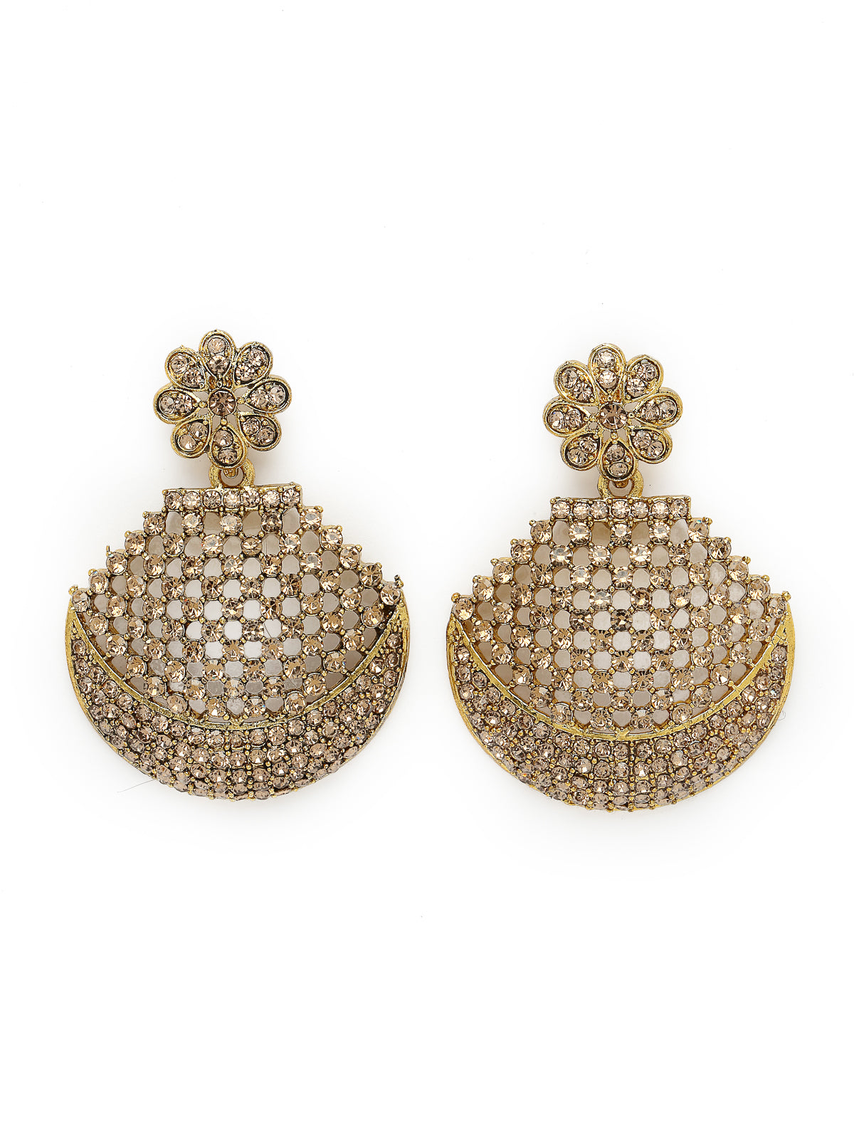 Sukkhi Graceful Curve Shaped Gold Plate White AD Stone Choker Necklace Set With Earring And Maangtika | Jewellery Set For Women (NS105608)