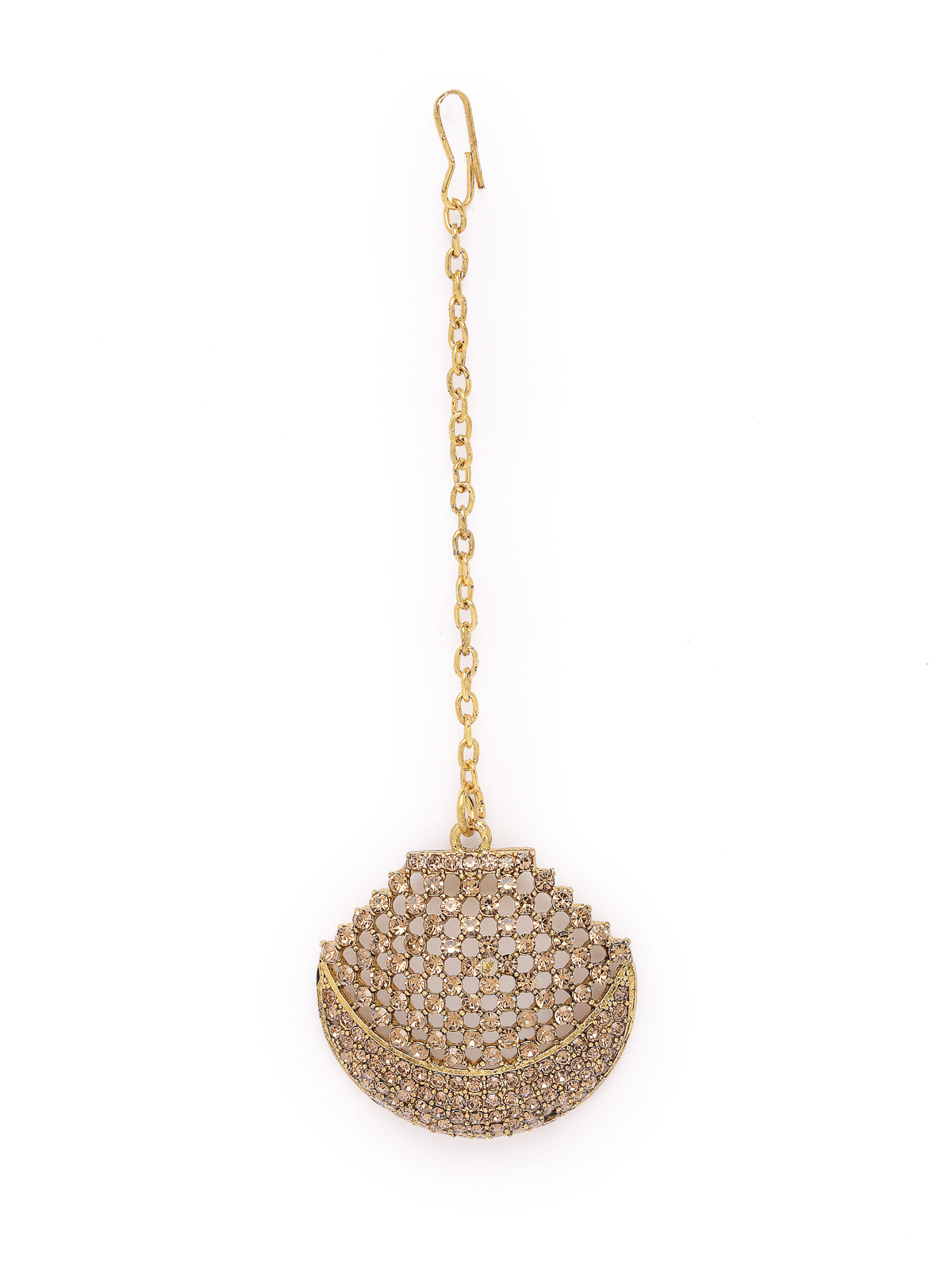 Sukkhi Graceful Curve Shaped Gold Plate White AD Stone Choker Necklace Set With Earring And Maangtika | Jewellery Set For Women (NS105608)