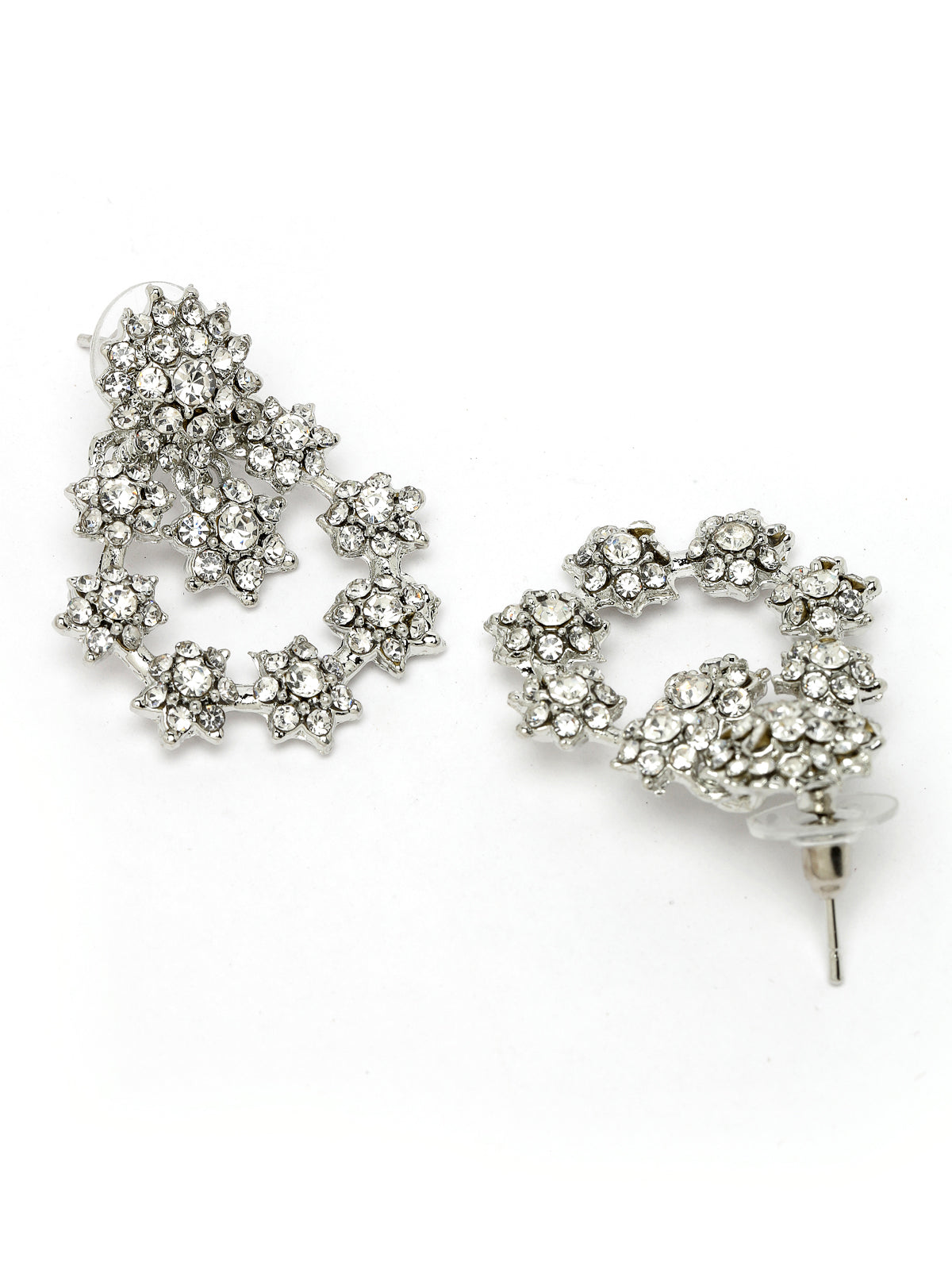 Sukkhi Gorgeous Rhodium Plated Silver AD White Stones Floral Collar Bone Necklace Set With Earring And Maangtika | Jewellery Set For Women (NS105609)