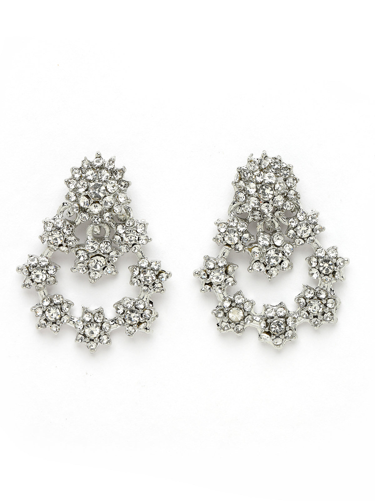 Sukkhi Gorgeous Rhodium Plated Silver AD White Stones Floral Collar Bone Necklace Set With Earring And Maangtika | Jewellery Set For Women (NS105609)