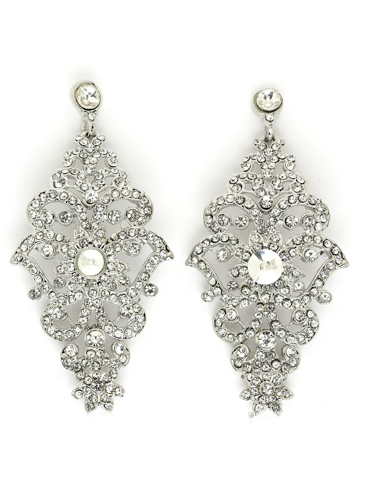 Sukkhi High-Fashion Rhodium Plated Silver AD White Stones Floral Collar Bone Necklace Set With Earring And Maangtika | Jewellery Set For Women (NS105612)