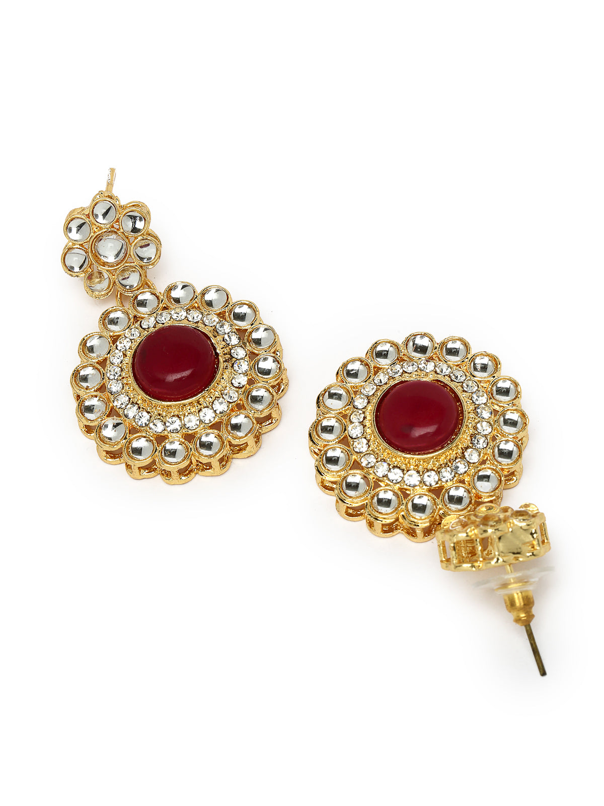 Sukkhi Bewitching Drop Shaped Rani Pink AD Rani Pink Stones & Beads Collar Bone Necklace Set With Earring And Maangtika | Jewellery Set For Women (NS105613)