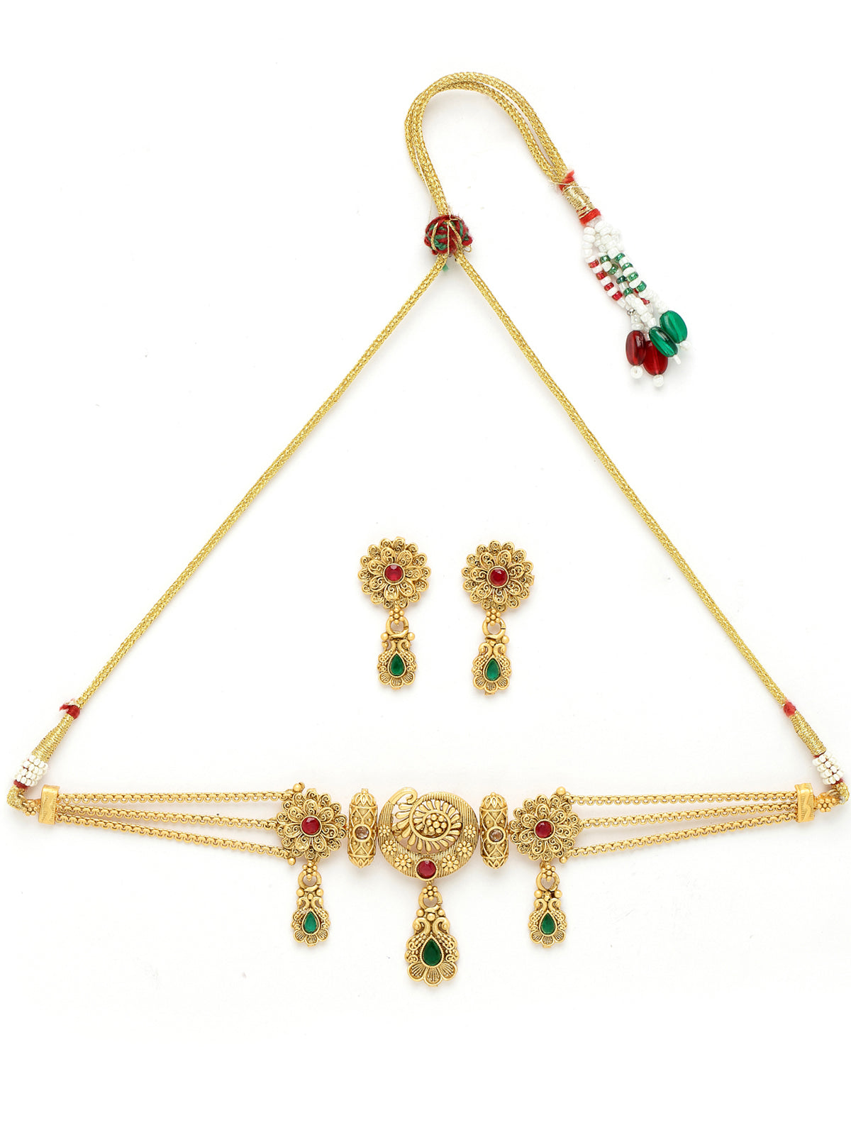 Sukkhi Arresting Gold Plated Gold Beads Copper Choker Necklace Set With Studs Earring | Jewellery Set For Women (NS105615)