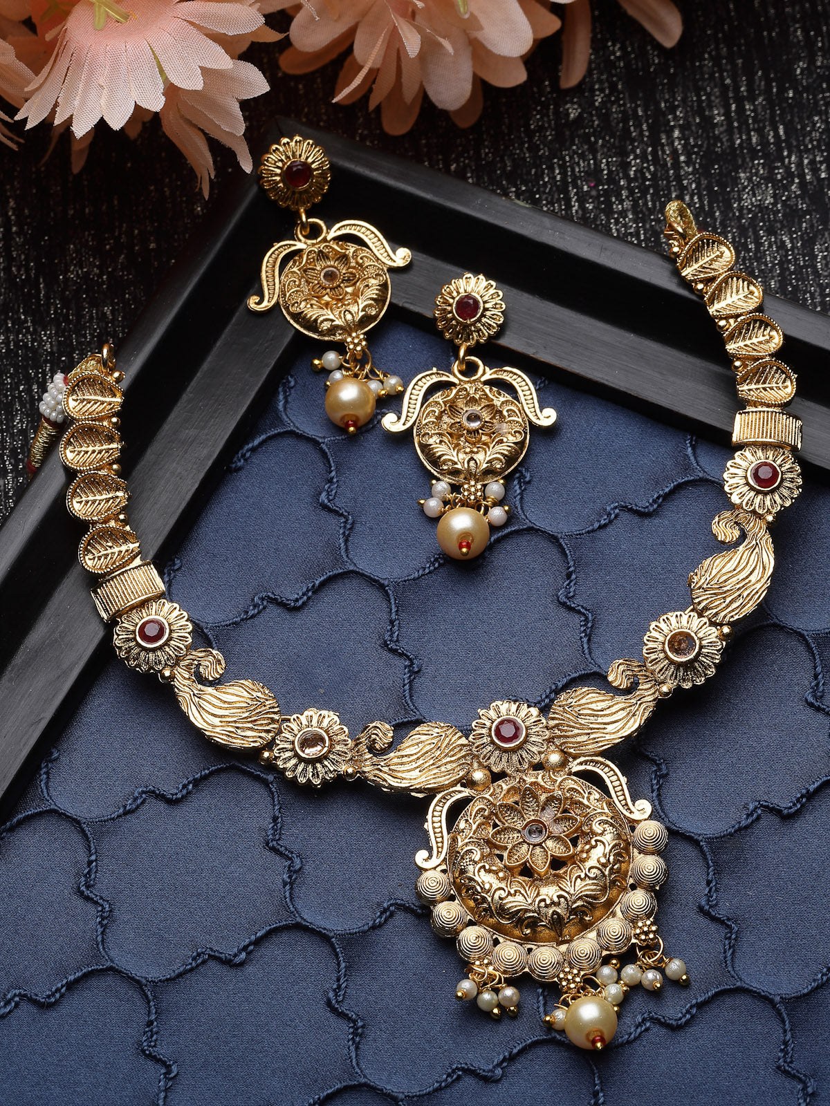Sukkhi Sophisticated Gold Plated Copper Beads Collar Bone Necklace Set And Earring | Jewellery Set For Women (NS105616)
