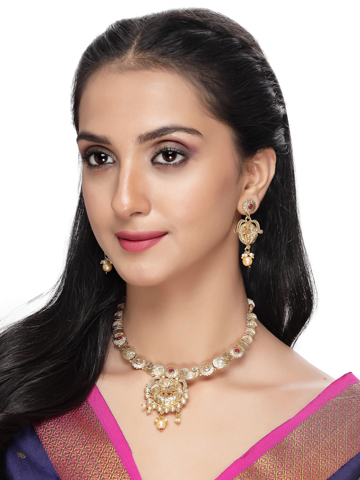 Sukkhi Sophisticated Gold Plated Copper Beads Collar Bone Necklace Set And Earring | Jewellery Set For Women (NS105616)